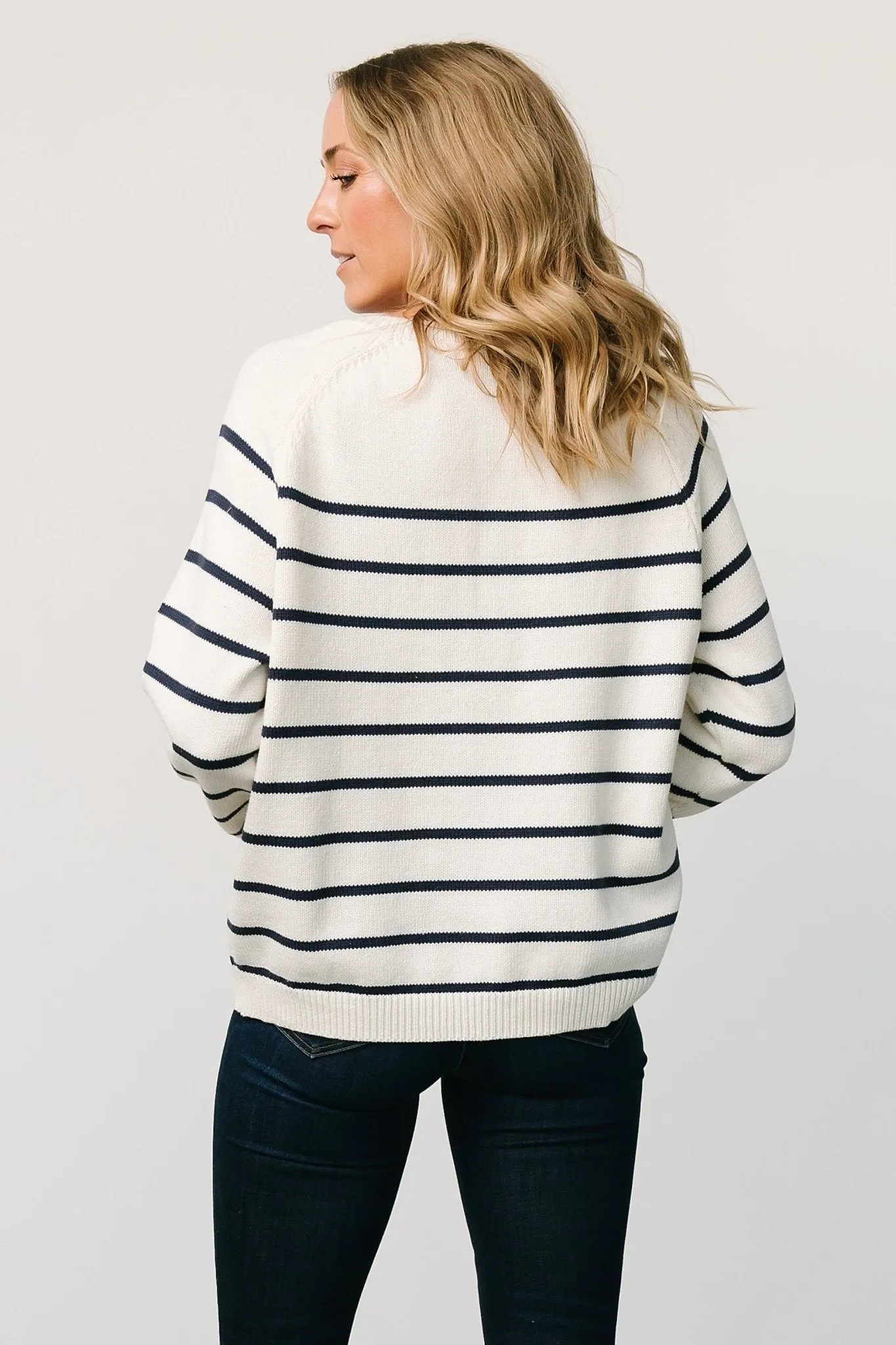 Julien Striped Sweater | Cream + Navy sold by Baltic Born product image thumbnail 4