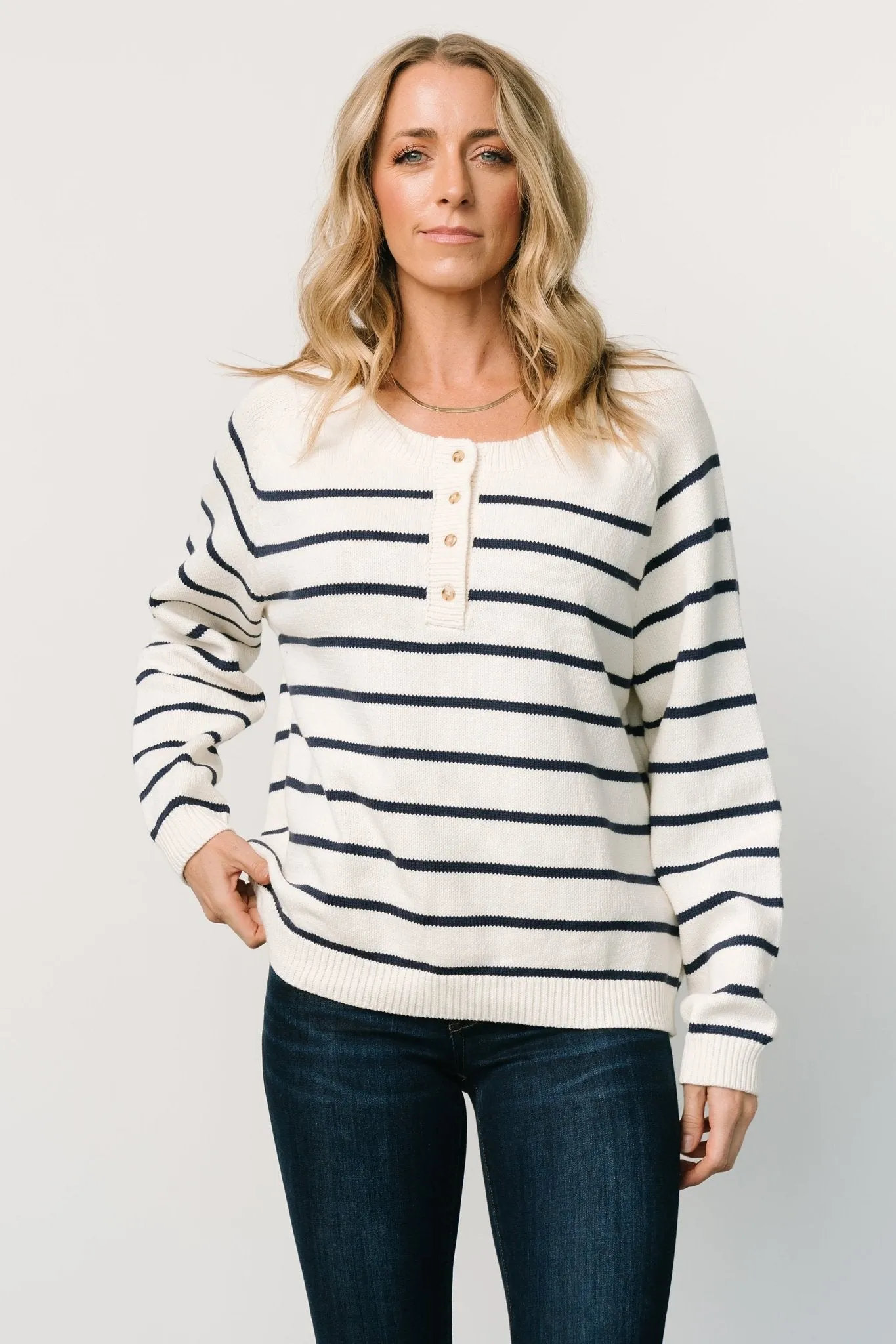 Julien Striped Sweater | Cream + Navy sold by Baltic Born