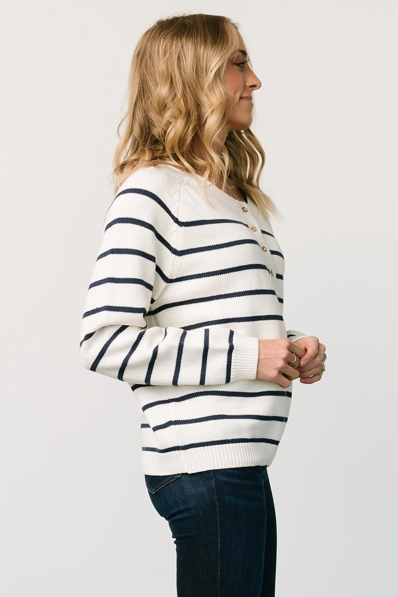 Julien Striped Sweater | Cream + Navy sold by Baltic Born product image thumbnail 5