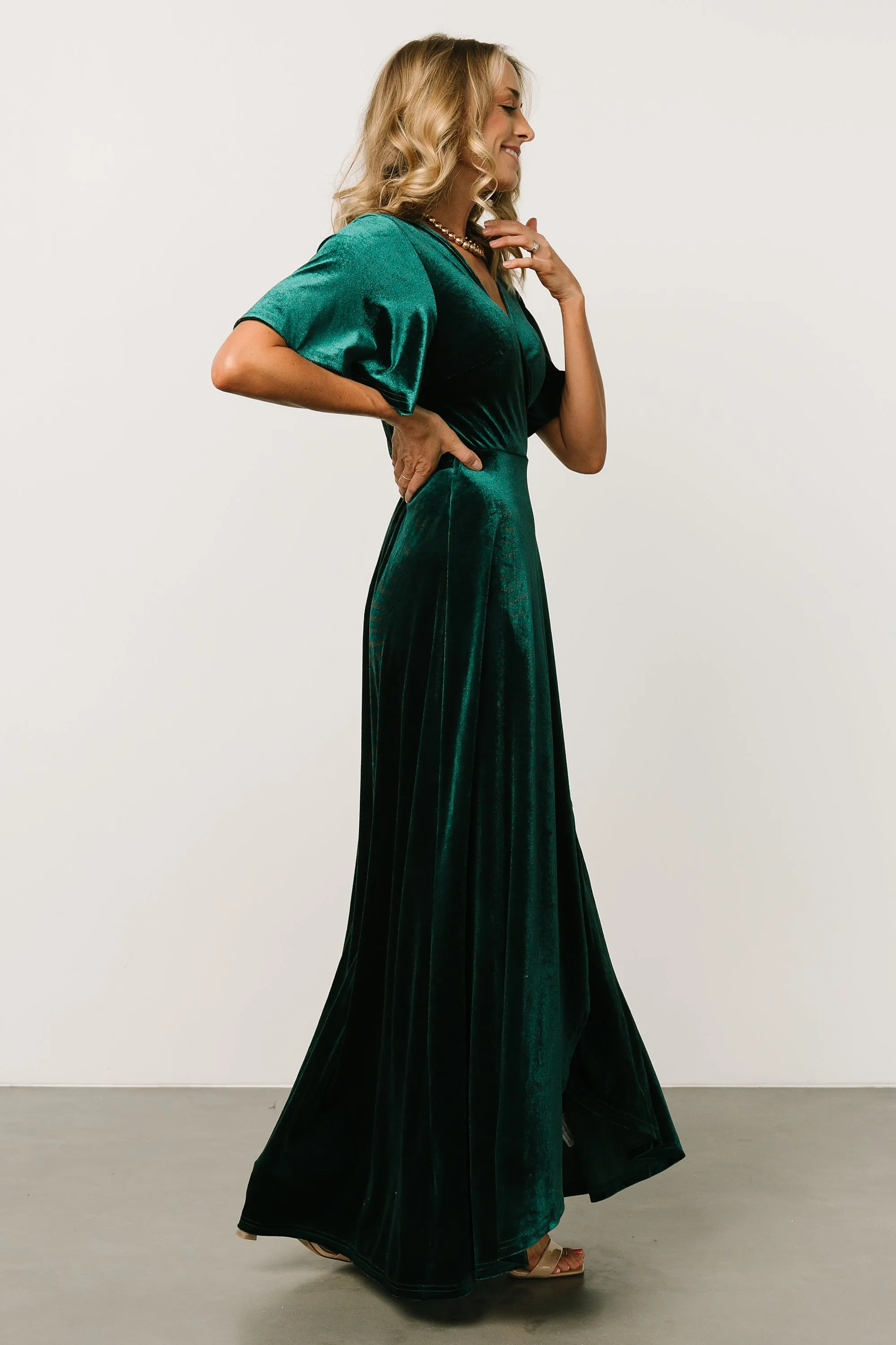 Maella Velvet Wrap Dress | Emerald sold by Baltic Born product image thumbnail 5