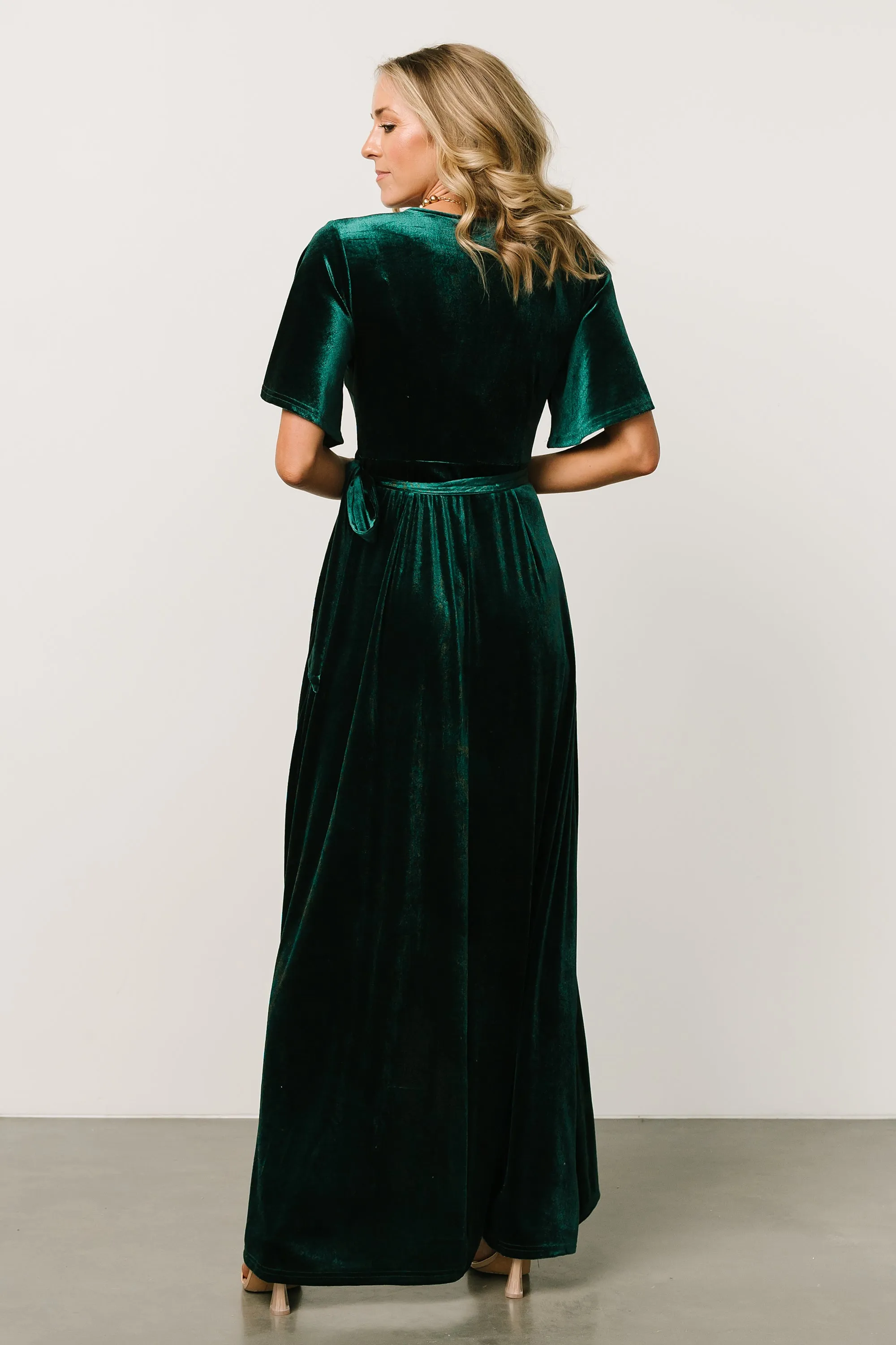 Maella Velvet Wrap Dress | Emerald sold by Baltic Born product image thumbnail 4