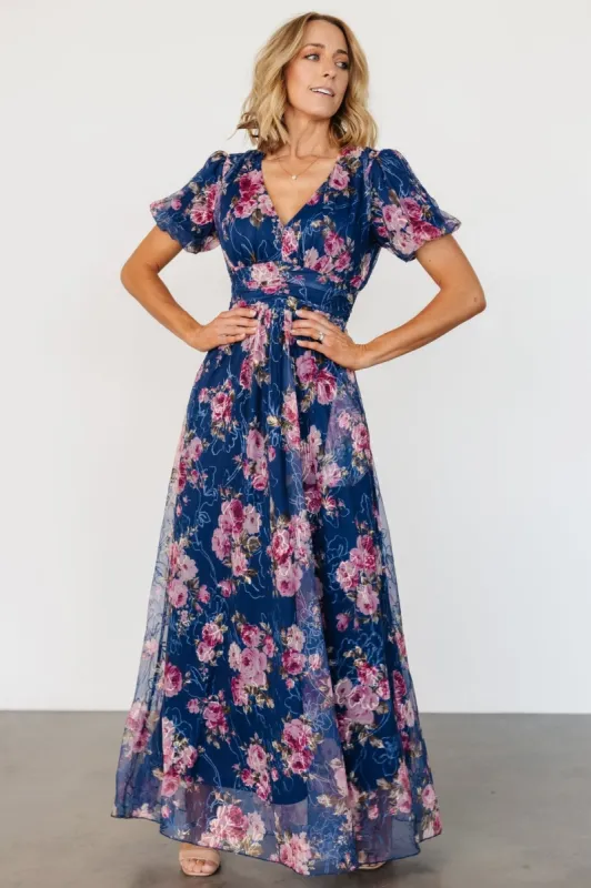 Ardley Maxi Dress | Navy + Pink Floral sold by Baltic Born