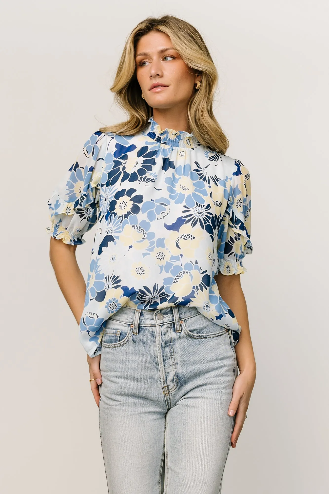 Lisa Ruffle Sleeve Top | Blue Floral sold by Baltic Born product image thumbnail 4