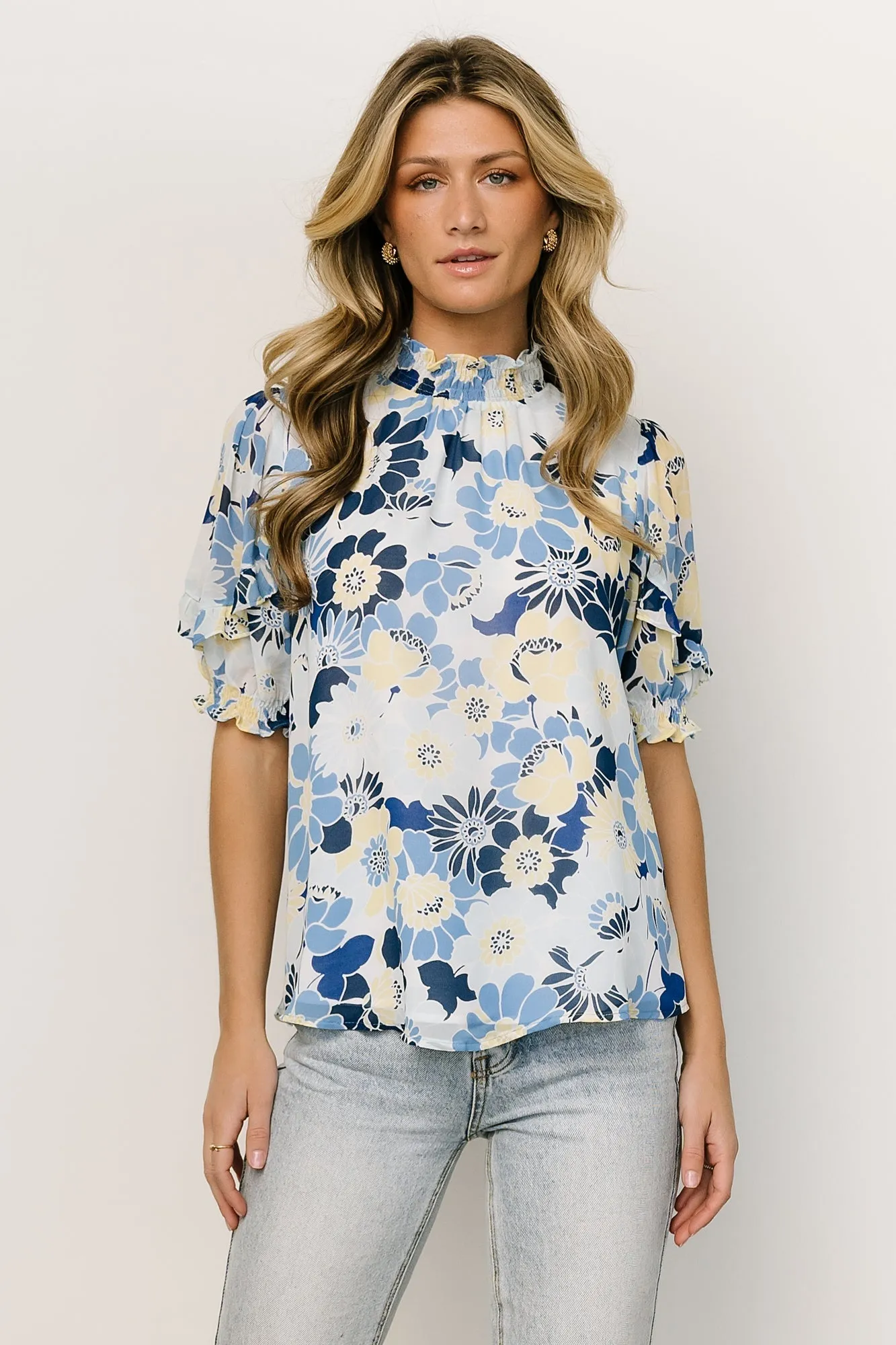 Lisa Ruffle Sleeve Top | Blue Floral sold by Baltic Born