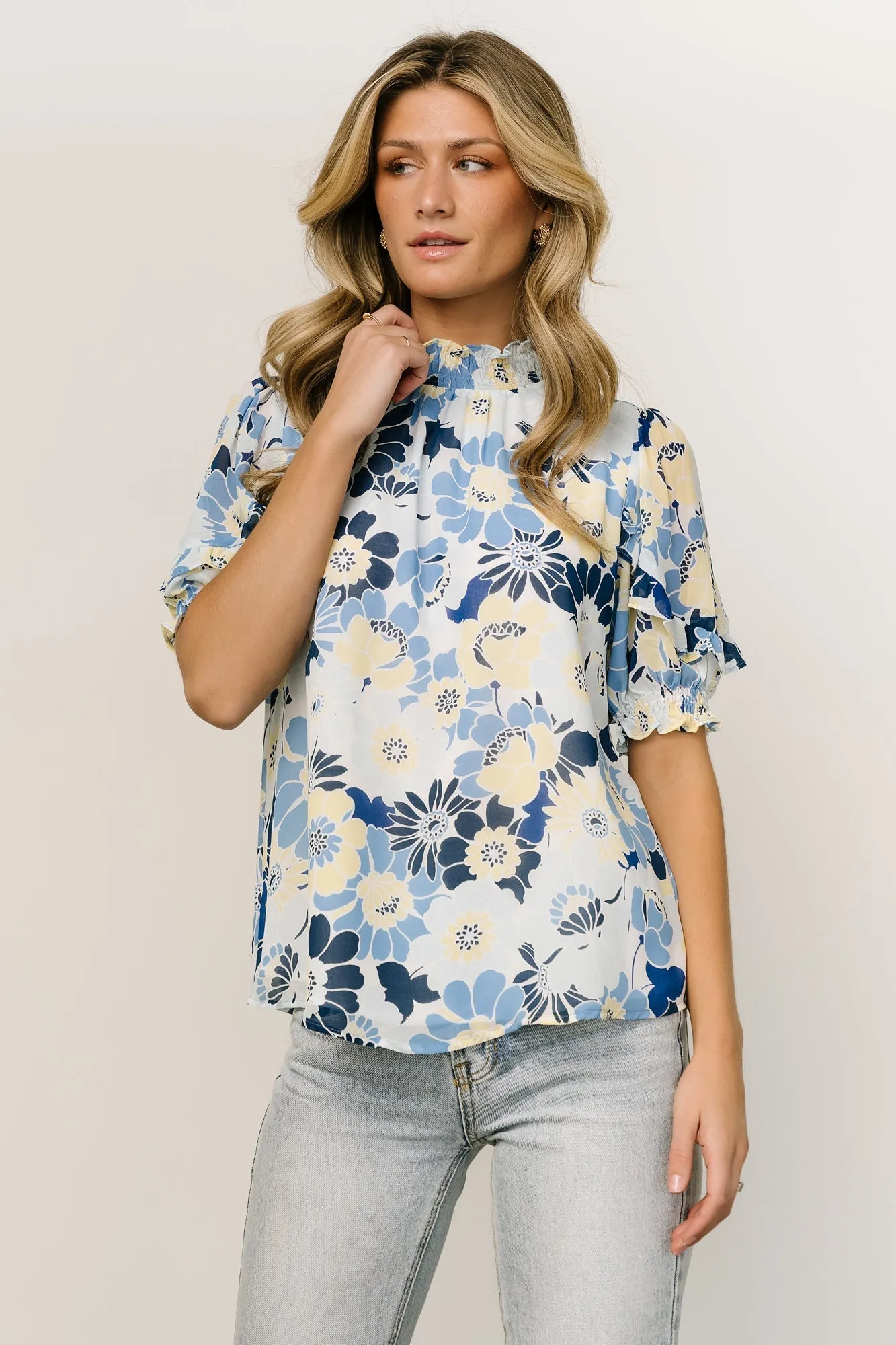 Lisa Ruffle Sleeve Top | Blue Floral sold by Baltic Born product image thumbnail 5