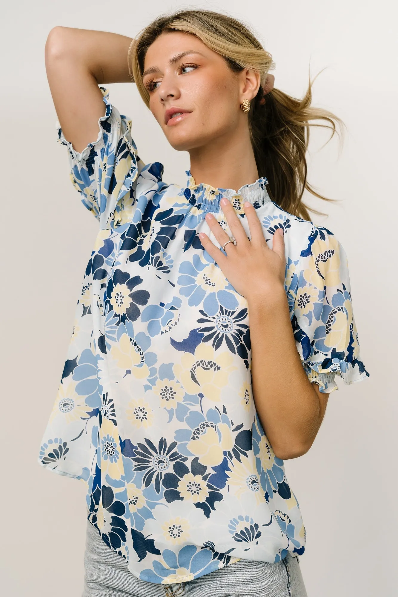 Lisa Ruffle Sleeve Top | Blue Floral sold by Baltic Born product image thumbnail 3