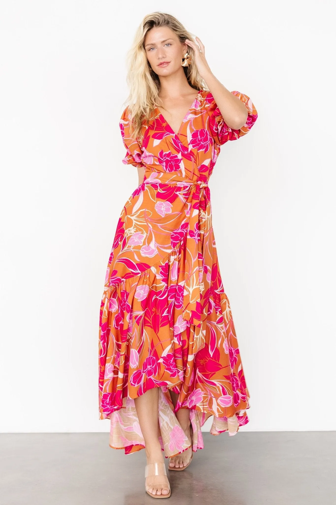 Lori Maxi Dress | Orange + Pink Floral sold by Baltic Born