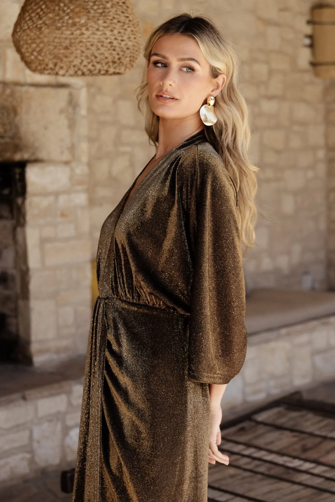 Kleo Ruched Midi Dress | Bronze Shimmer sold by Baltic Born product image thumbnail 4