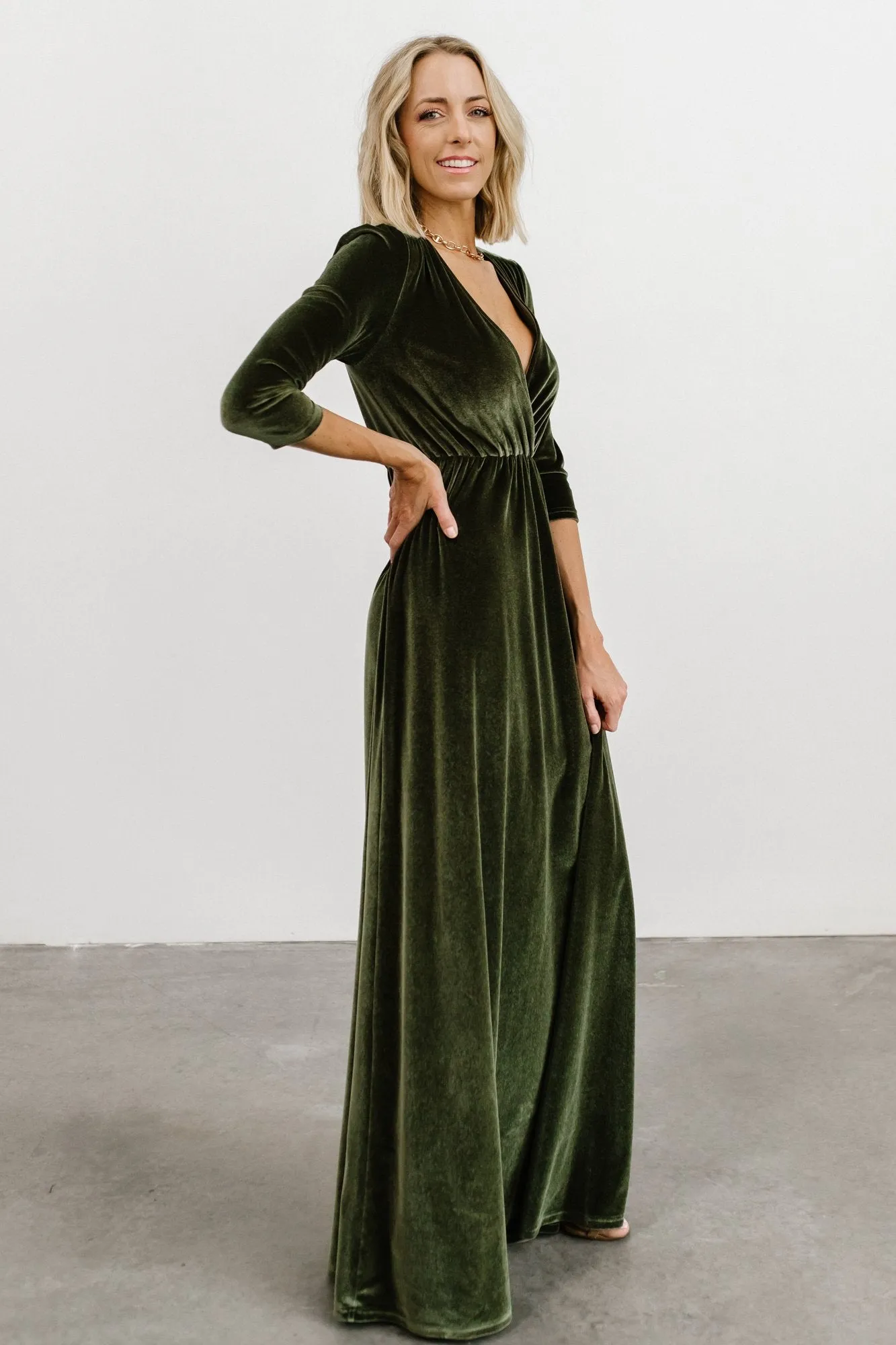 Sofia Velvet Maxi Dress | Olive sold by Baltic Born product image thumbnail 3