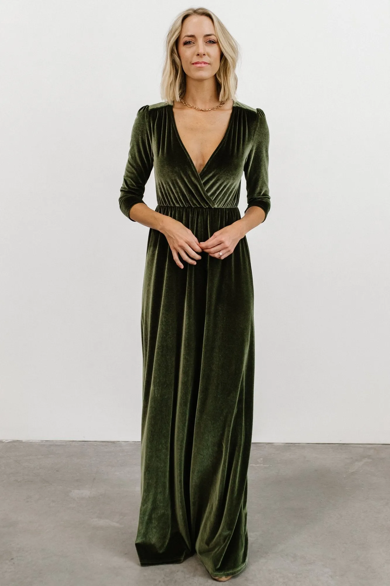 Sofia Velvet Maxi Dress | Olive sold by Baltic Born
