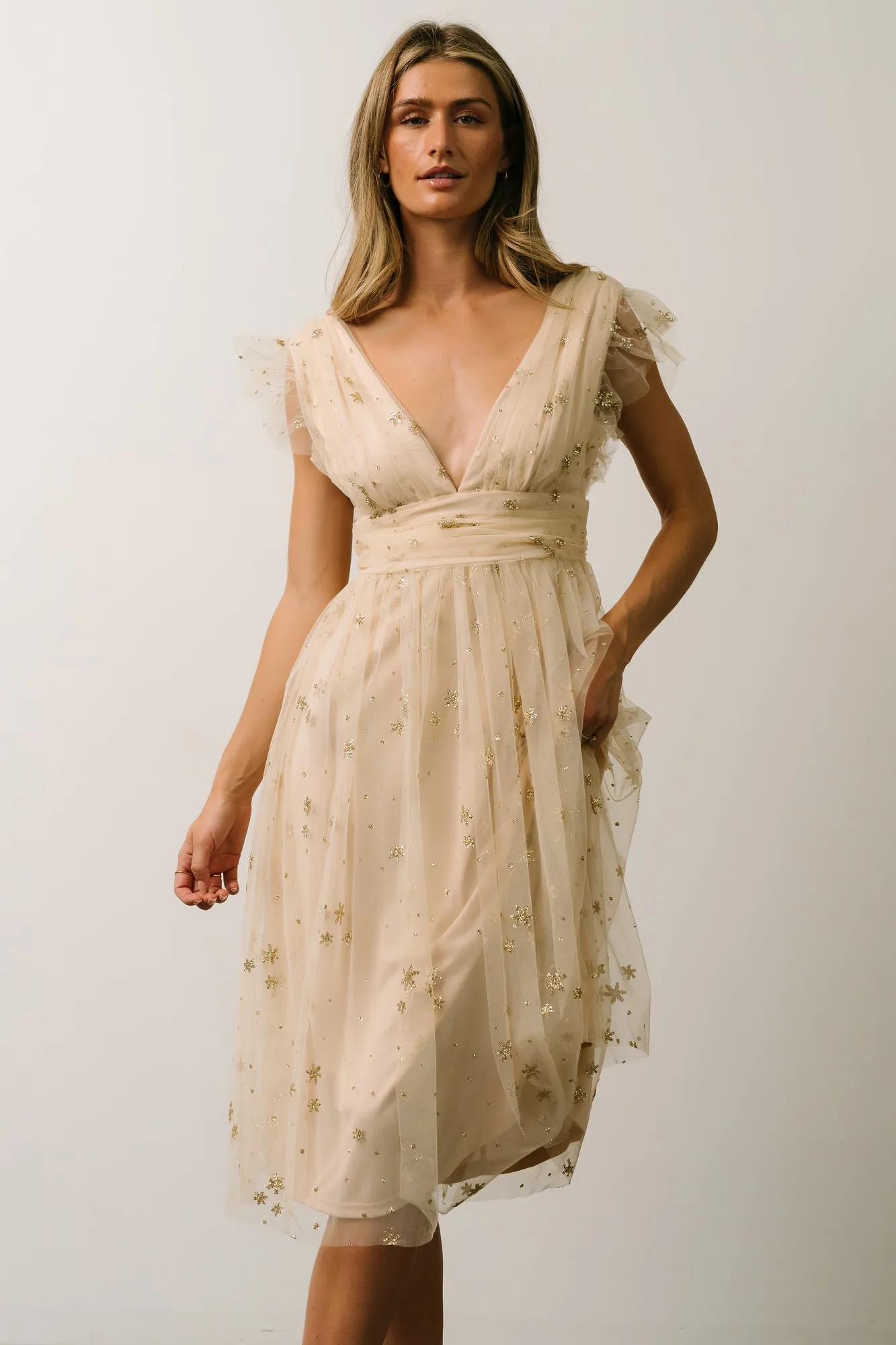 Chiara Shimmer Midi Dress | Gold sold by Baltic Born product image thumbnail 3