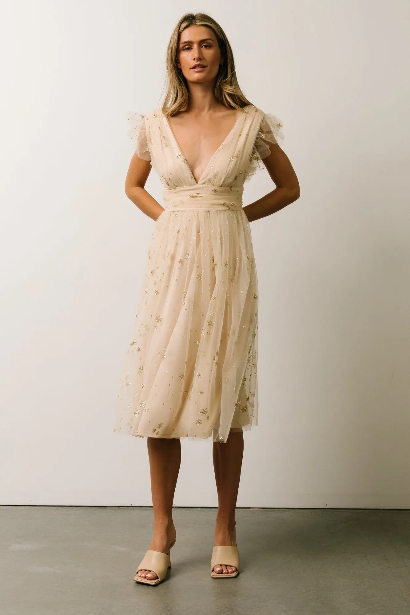 Chiara Shimmer Midi Dress | Gold sold by Baltic Born product image thumbnail 4