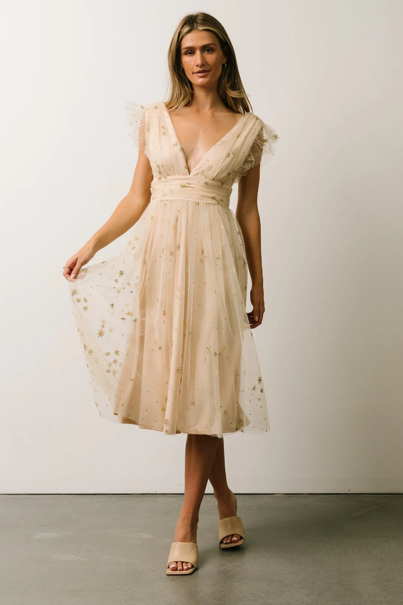 Chiara Shimmer Midi Dress | Gold sold by Baltic Born