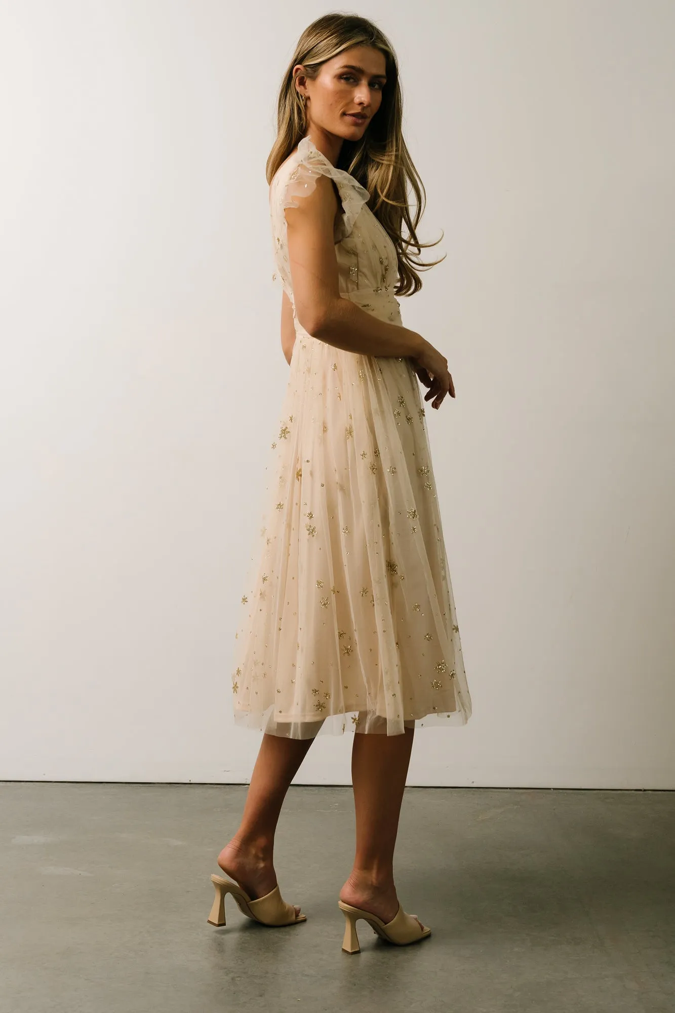 Chiara Shimmer Midi Dress | Gold sold by Baltic Born product image thumbnail 2