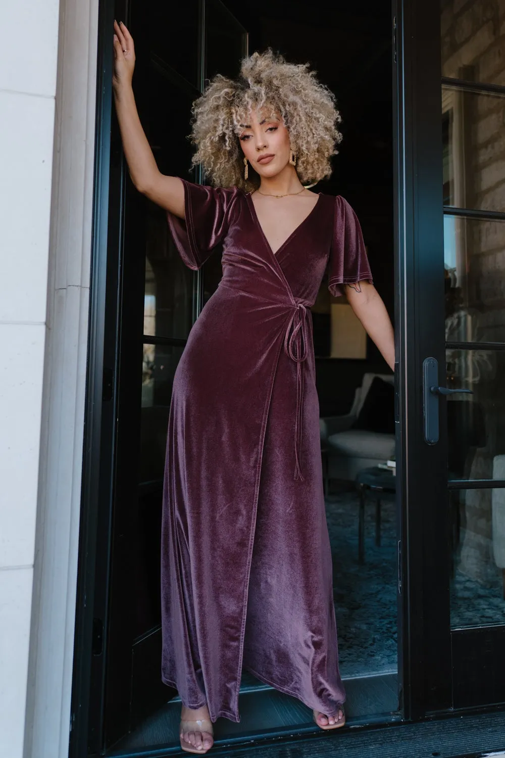 Meghan Velvet Wrap Maxi Dress | Dusty Plum sold by Baltic Born