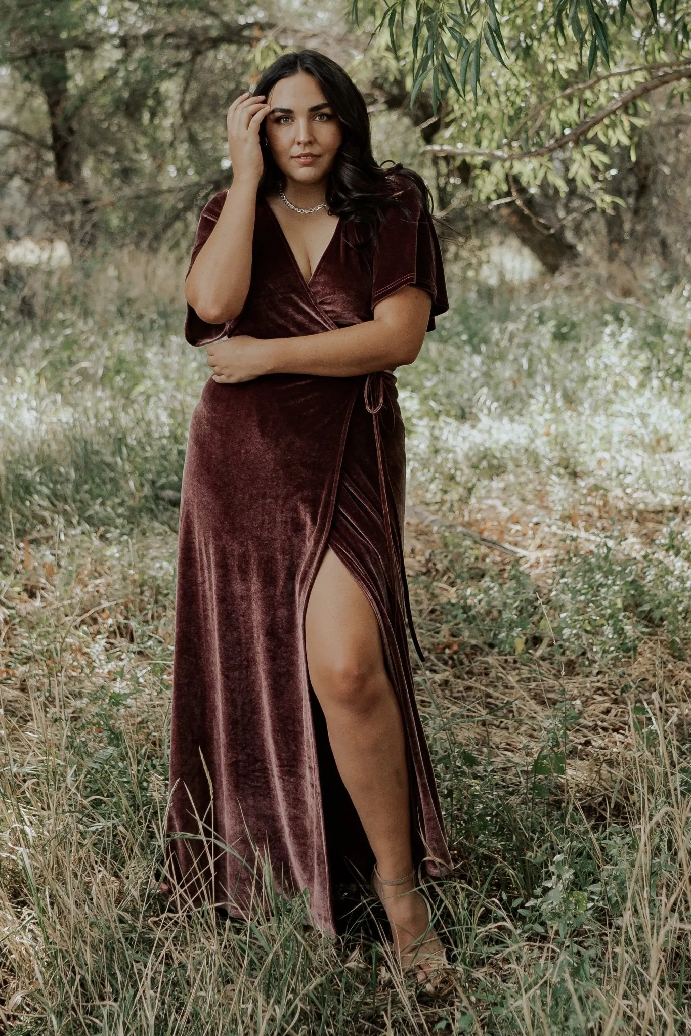 Meghan Velvet Wrap Maxi Dress | Dusty Plum sold by Baltic Born product image thumbnail 4