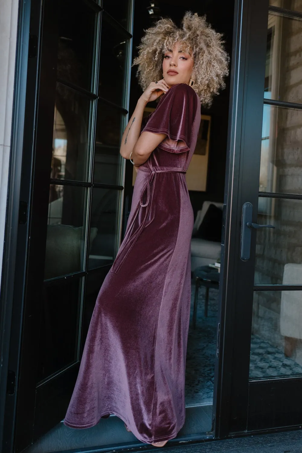 Meghan Velvet Wrap Maxi Dress | Dusty Plum sold by Baltic Born product image thumbnail 2