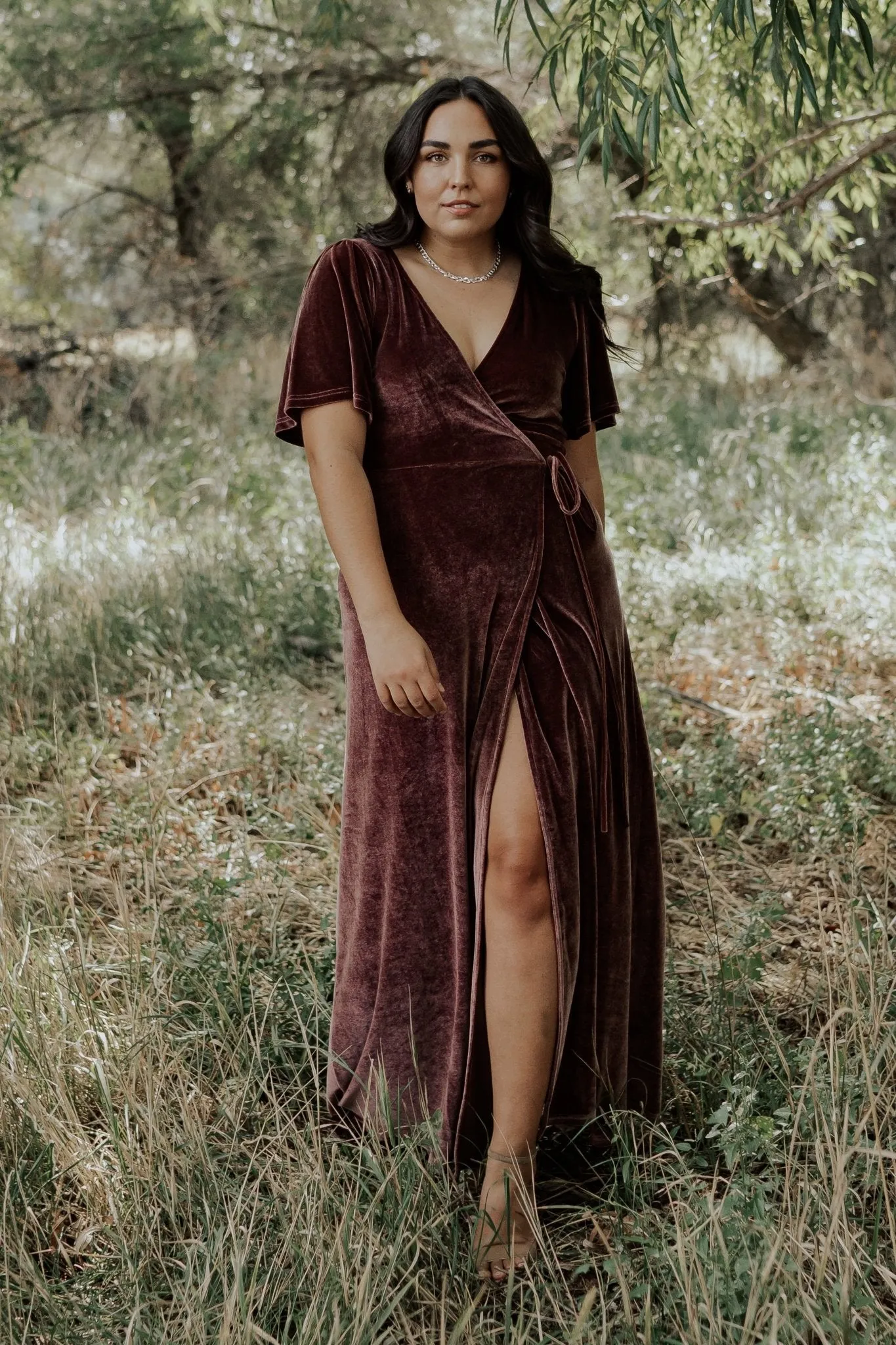 Meghan Velvet Wrap Maxi Dress | Dusty Plum sold by Baltic Born product image thumbnail 3