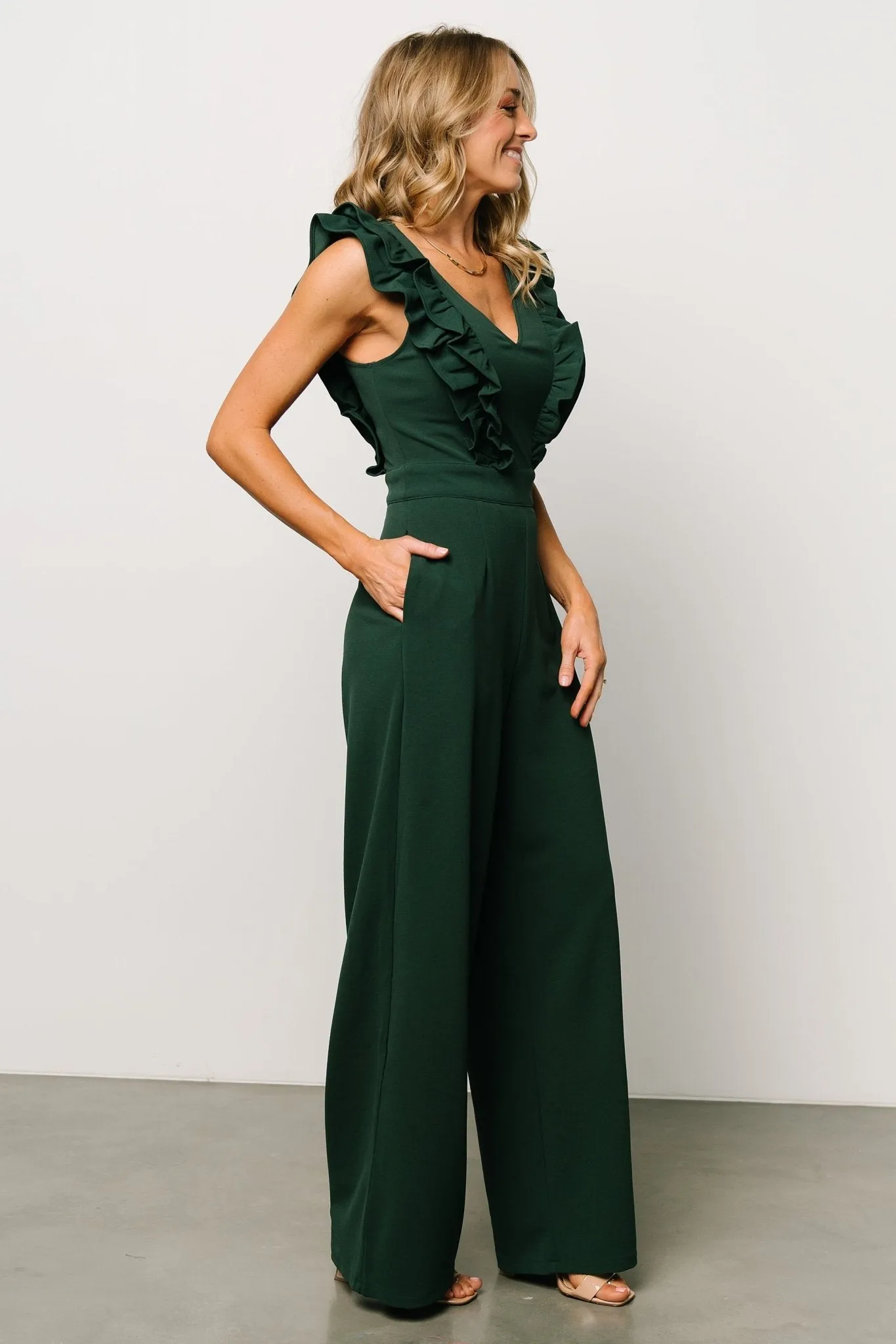 Descanso Ruffle Jumpsuit | Dark Green sold by Baltic Born product image thumbnail 3