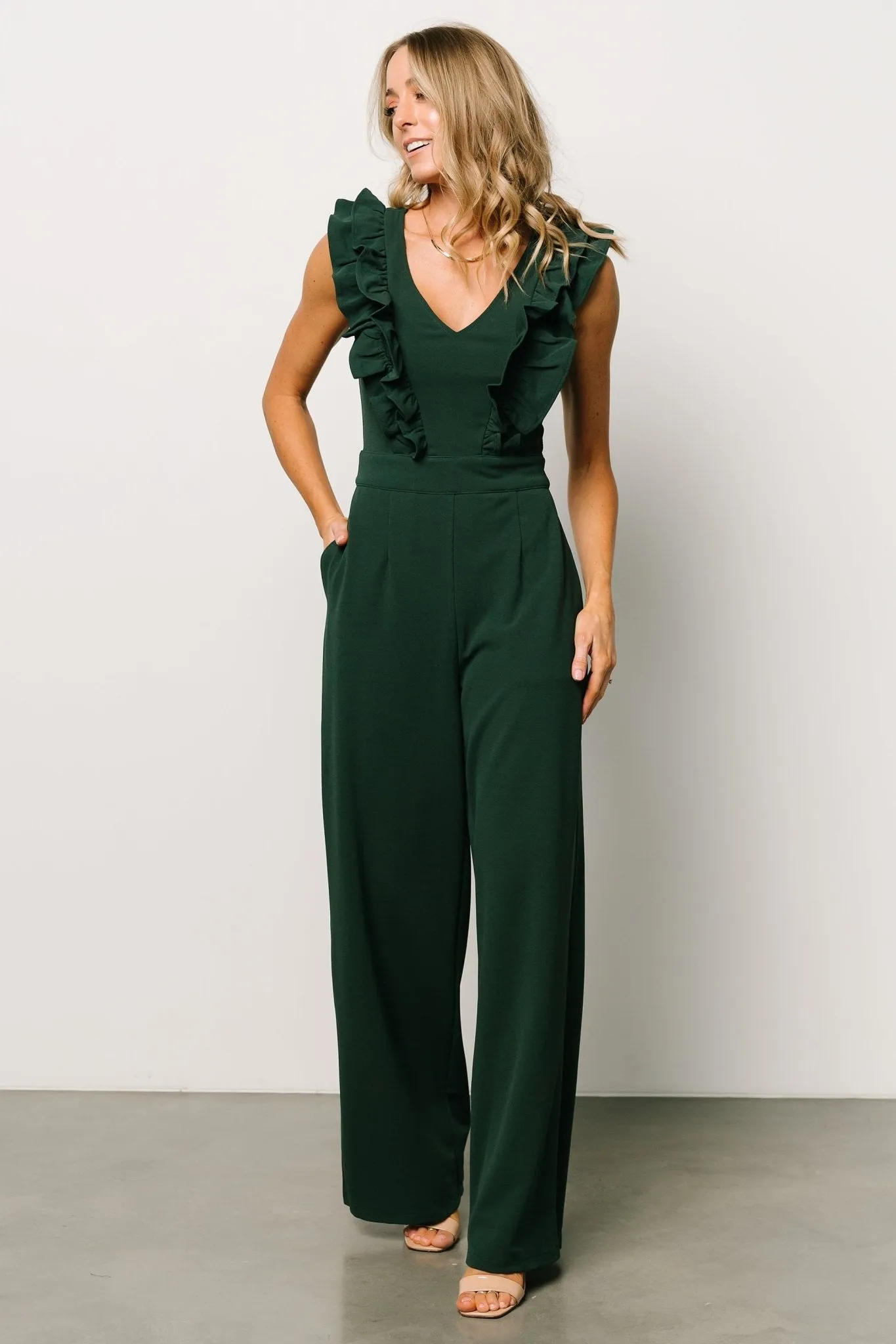 Descanso Ruffle Jumpsuit | Dark Green sold by Baltic Born product image thumbnail 4