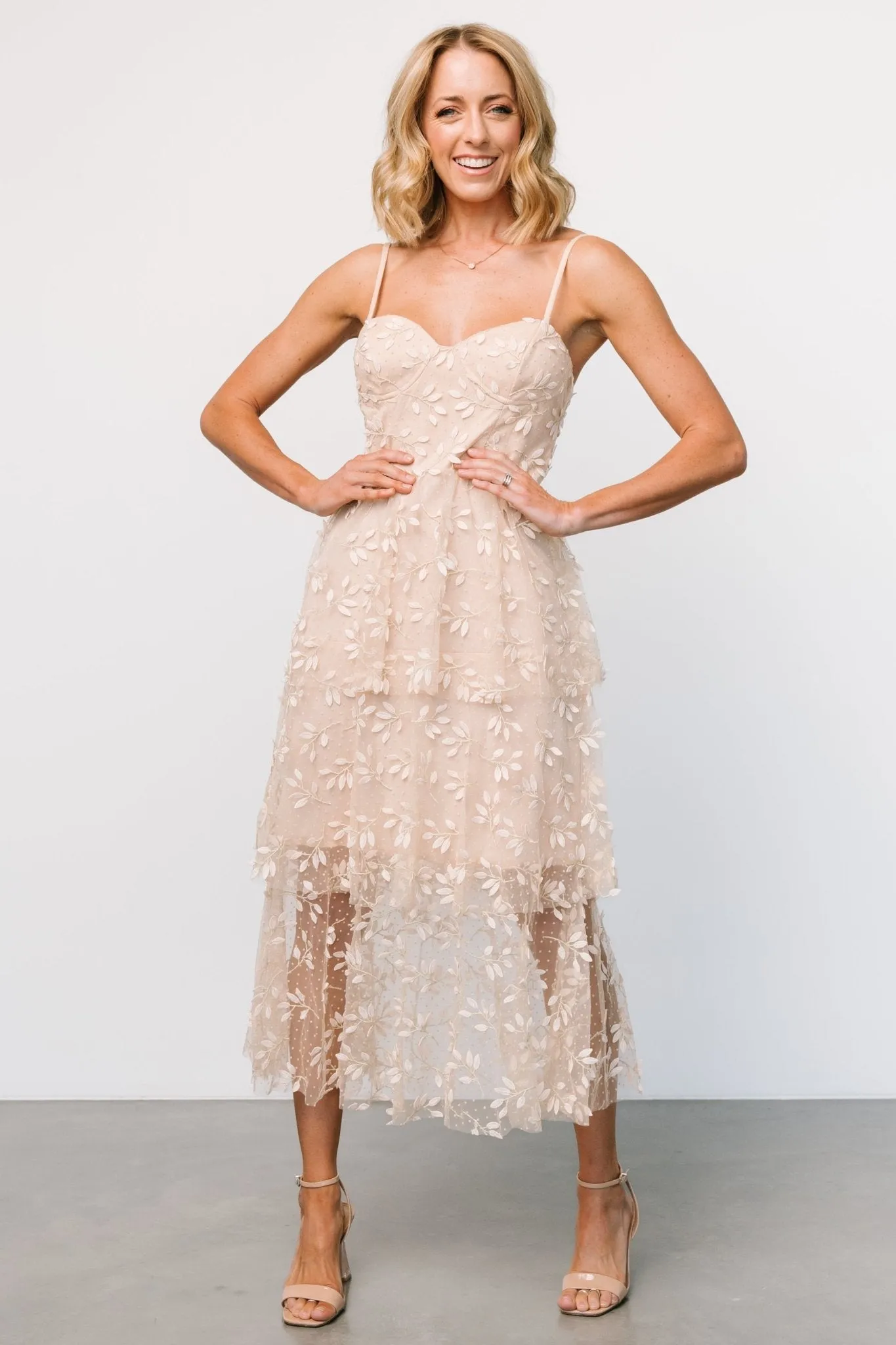 Anavi Tiered Midi Dress | Champagne sold by Baltic Born product image thumbnail 4