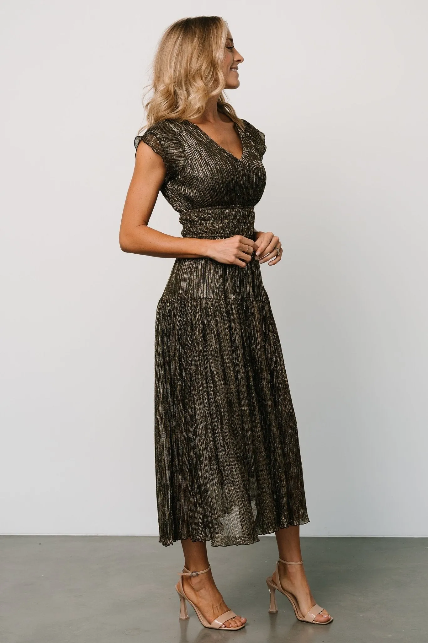 Miley Pleated Shimmer Dress | Gold sold by Baltic Born product image thumbnail 3
