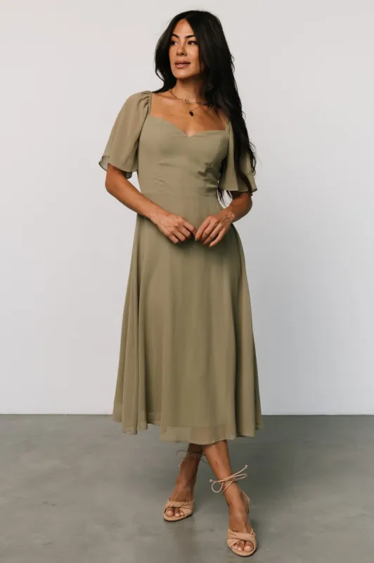 Colette Sweetheart Midi Dress | Dusty Olive sold by Baltic Born