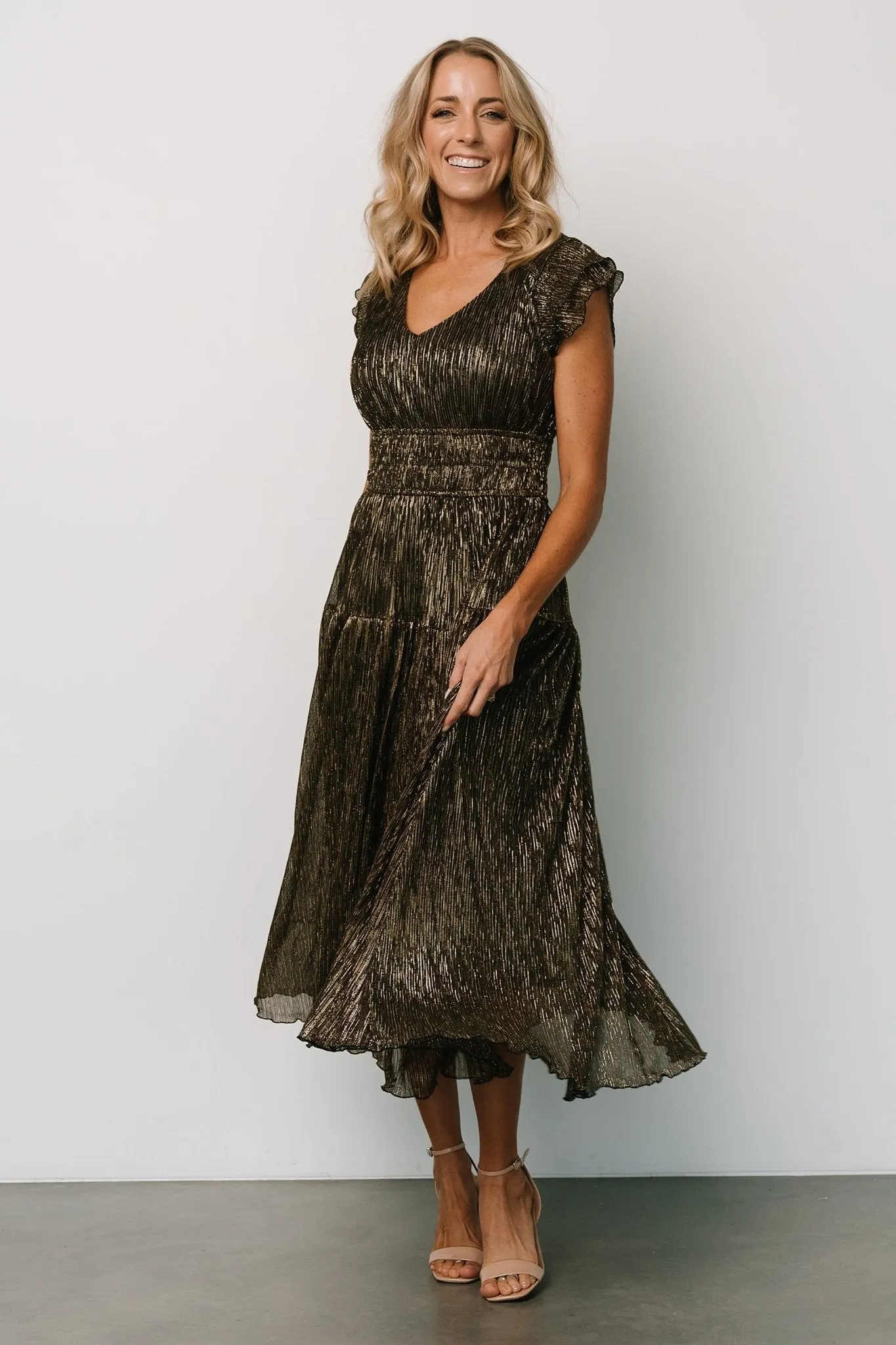 Miley Pleated Shimmer Dress | Gold sold by Baltic Born product image thumbnail 5