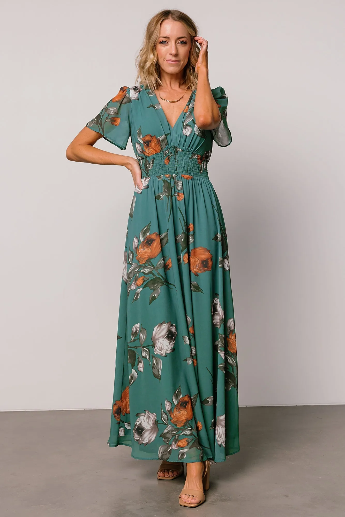 Birdie Maxi Dress | Eucalyptus Floral sold by Baltic Born