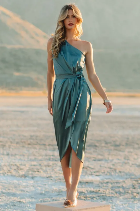 Celia One Shoulder Midi Dress | Blue Sage sold by Baltic Born