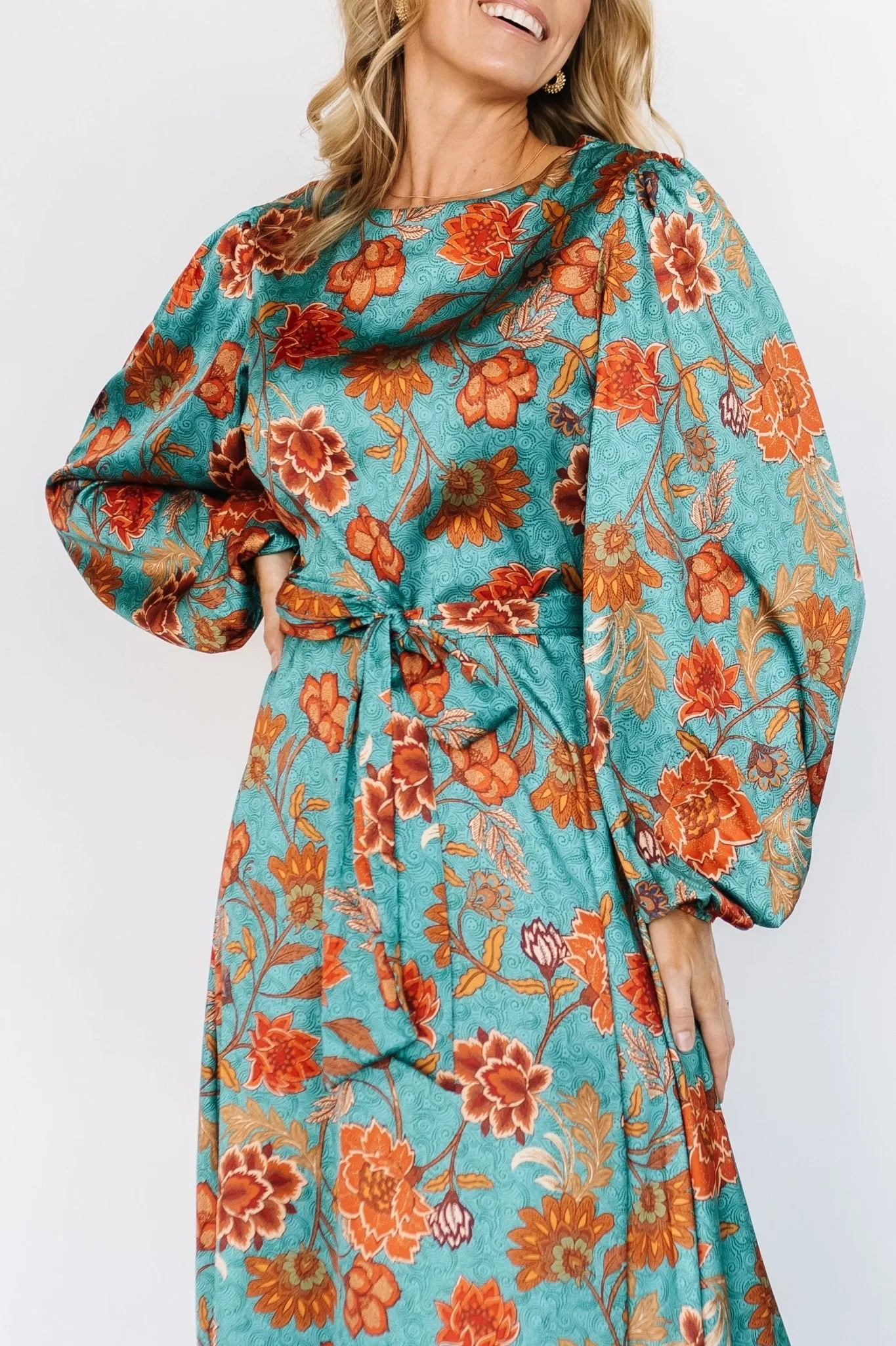 Jezebel Long Sleeve Dress | Teal + Rust sold by Baltic Born product image thumbnail 2