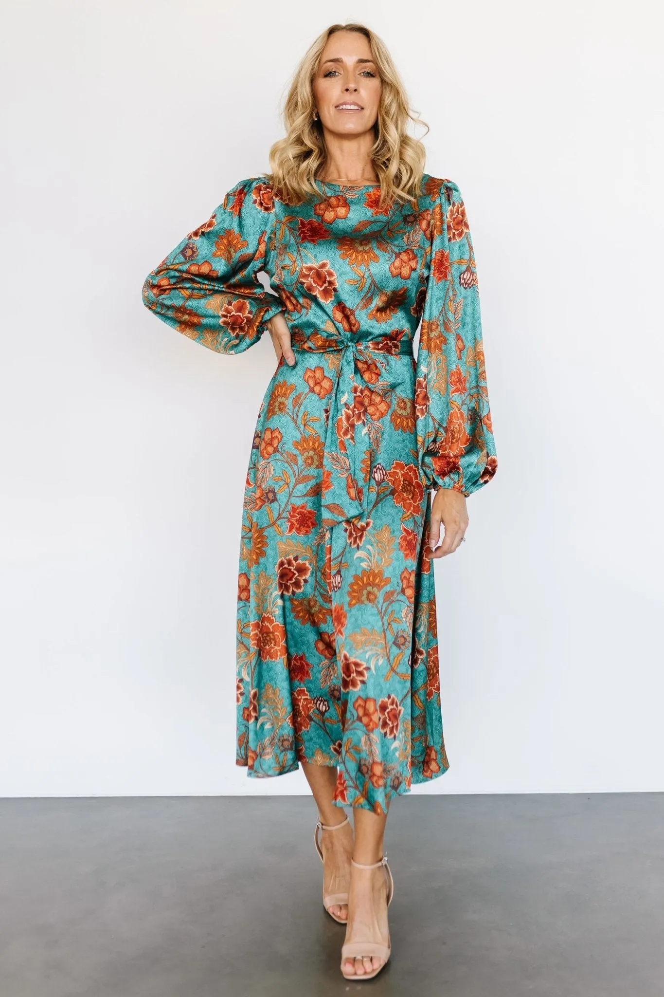 Jezebel Long Sleeve Dress | Teal + Rust sold by Baltic Born