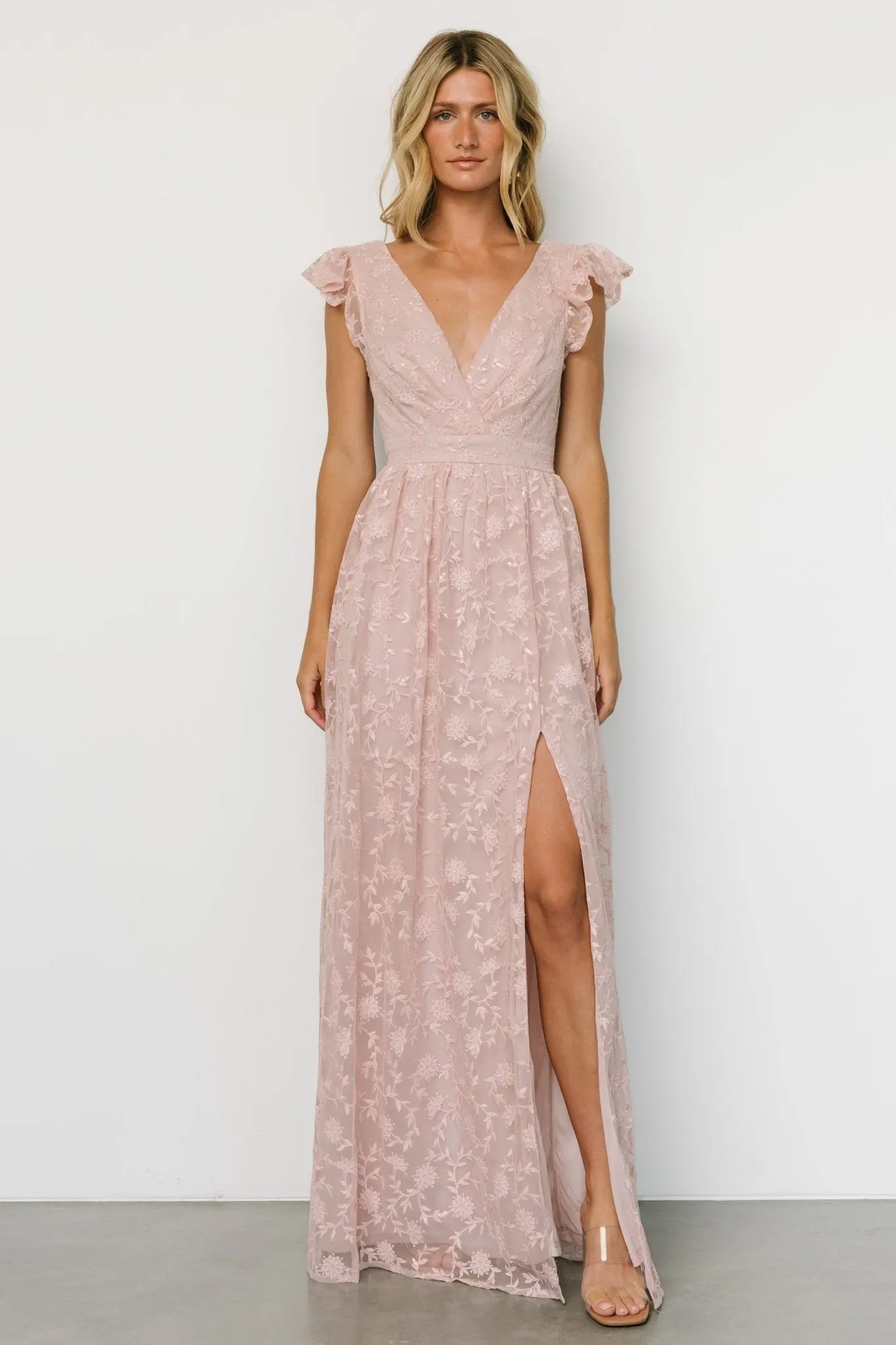 Alexa Embroidered Sequin Maxi Dress | Blush Rose sold by Baltic Born product image thumbnail 5