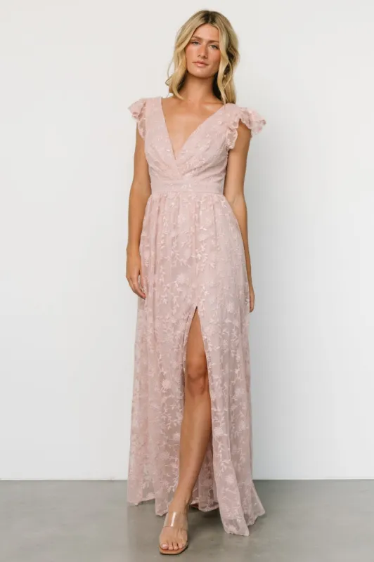 Alexa Embroidered Sequin Maxi Dress | Blush Rose sold by Baltic Born