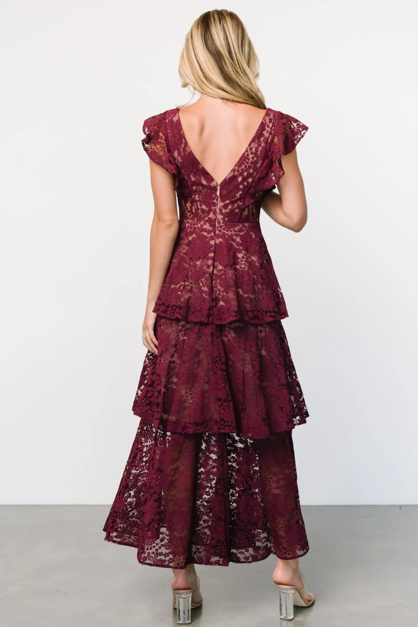 Margot Lace Tiered Maxi Dress | Wine sold by Baltic Born product image thumbnail 4