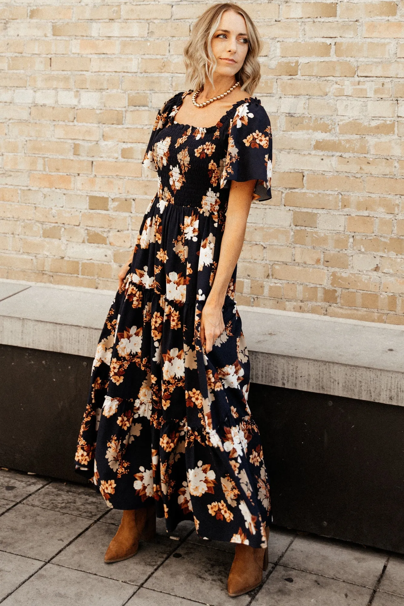 Southampton Smocked Maxi Dress | Navy Multi Floral sold by Baltic Born product image thumbnail 3