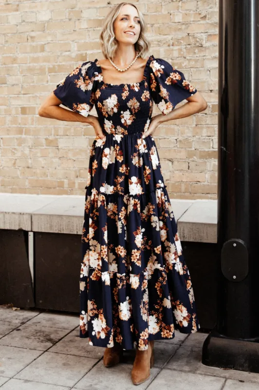 Southampton Smocked Maxi Dress | Navy Multi Floral sold by Baltic Born