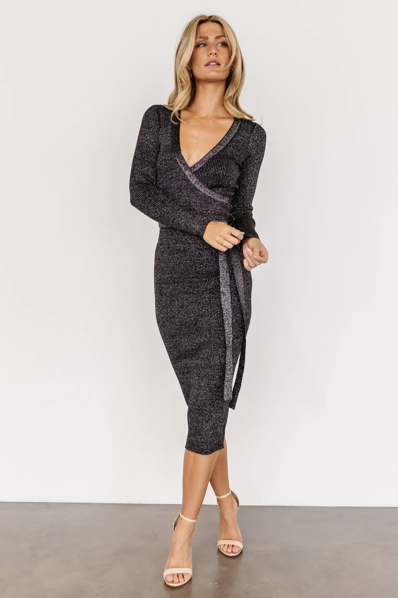 Nancy Ribbed Shimmer Midi Dress | Black sold by Baltic Born product image thumbnail 4