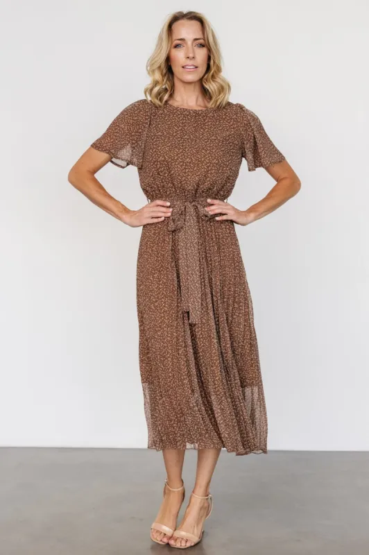 Prim Pleated Dress | Dusty Brown Print sold by Baltic Born
