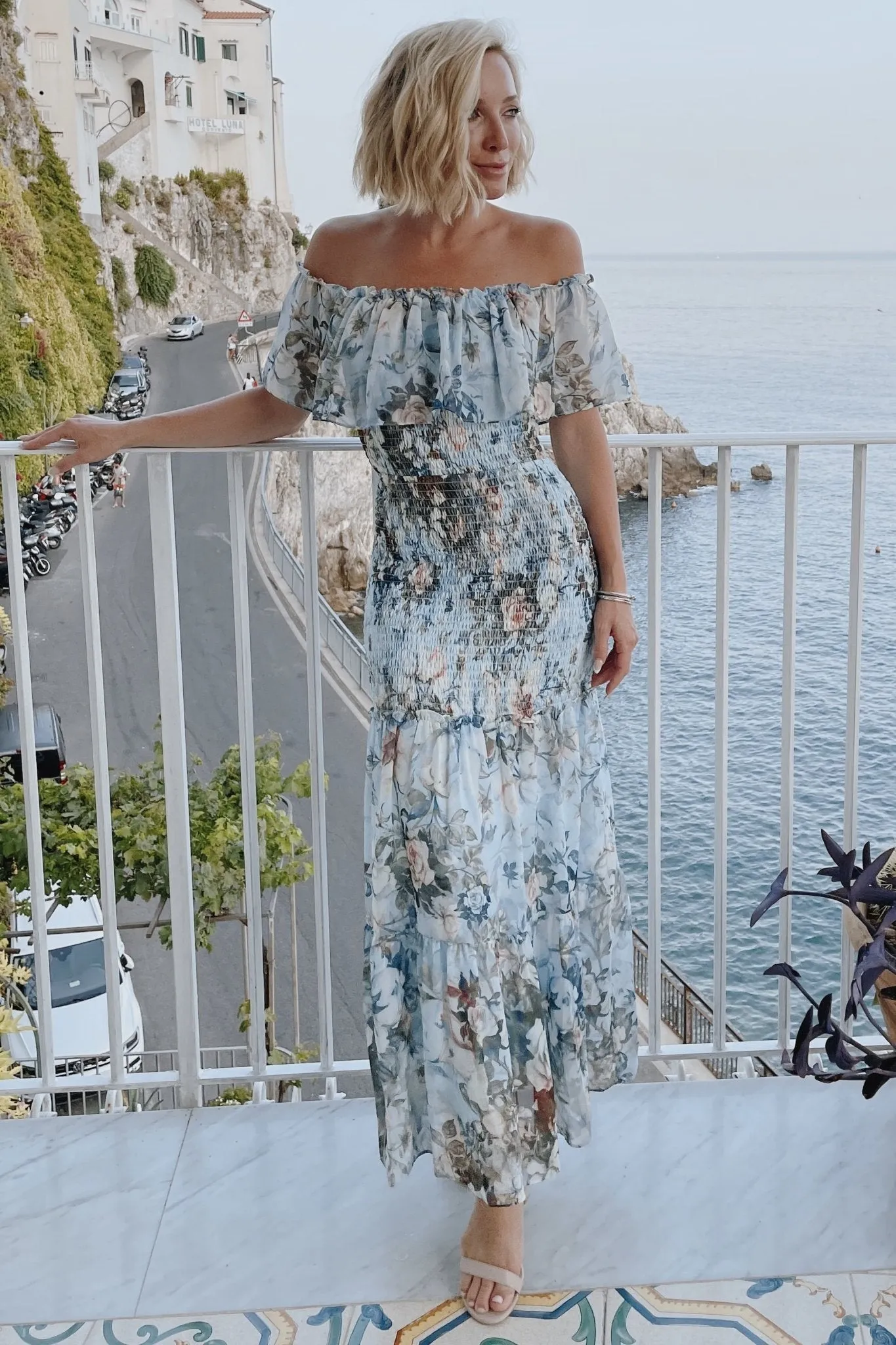 Amalfi Smocked Maxi Dress | Blue Floral sold by Baltic Born product image thumbnail 4