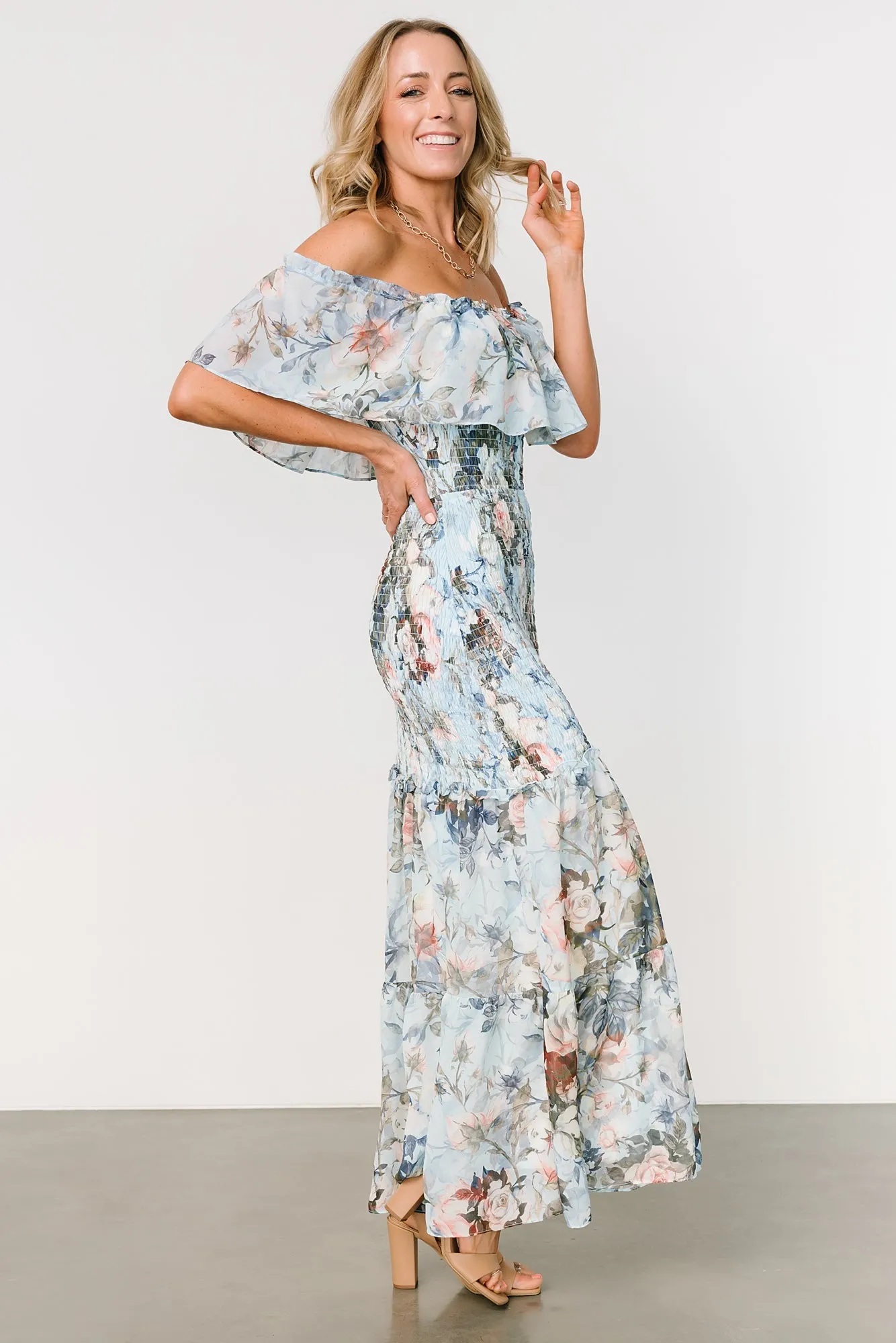 Amalfi Smocked Maxi Dress | Blue Floral sold by Baltic Born product image thumbnail 5