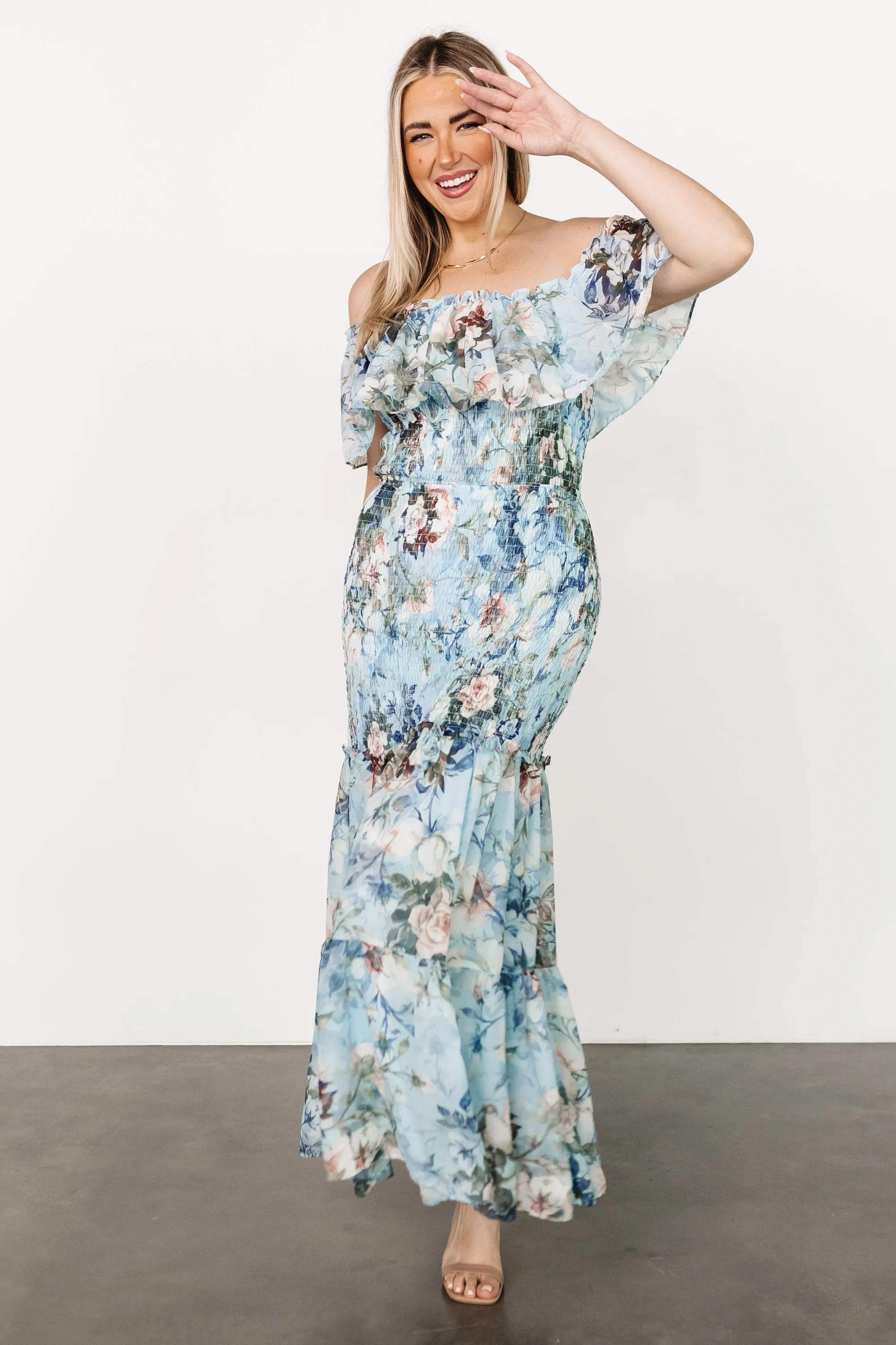 Amalfi Smocked Maxi Dress | Blue Floral sold by Baltic Born product image thumbnail 3