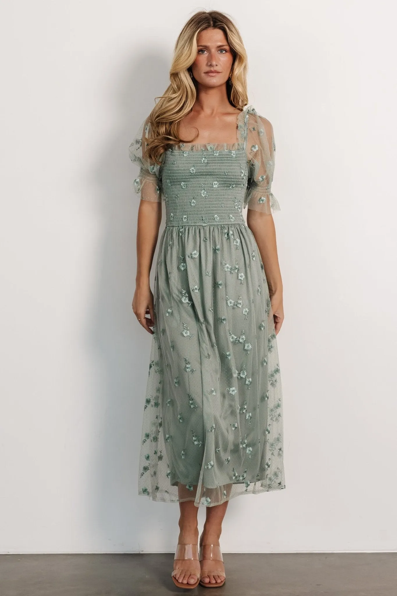 Emilia Embroidered Dress | Sage sold by Baltic Born
