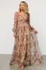 Desiree Tulle Maxi Dress | Taupe Floral sold by Baltic Born