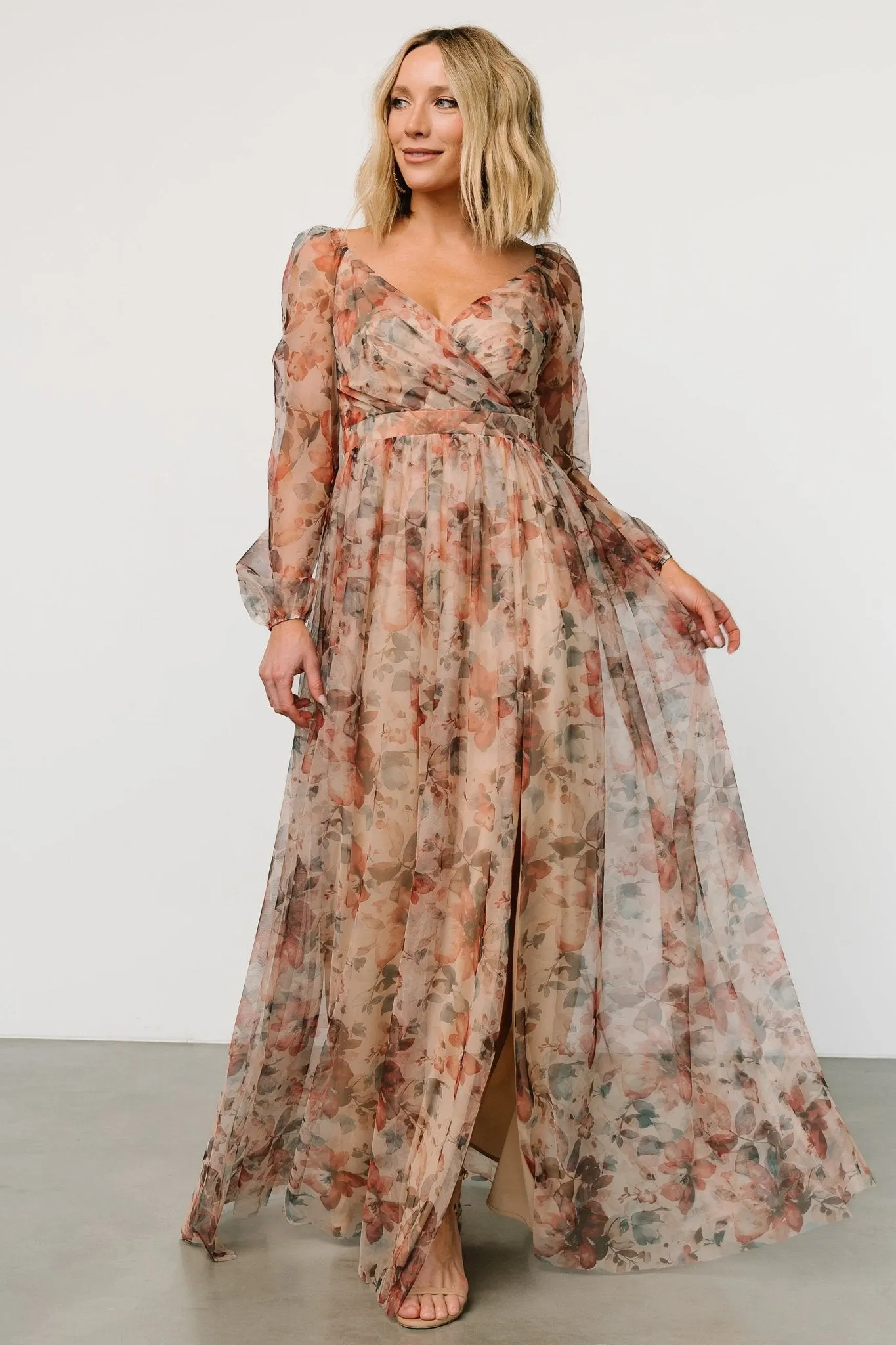 Desiree Tulle Maxi Dress | Taupe Floral sold by Baltic Born product image thumbnail 5