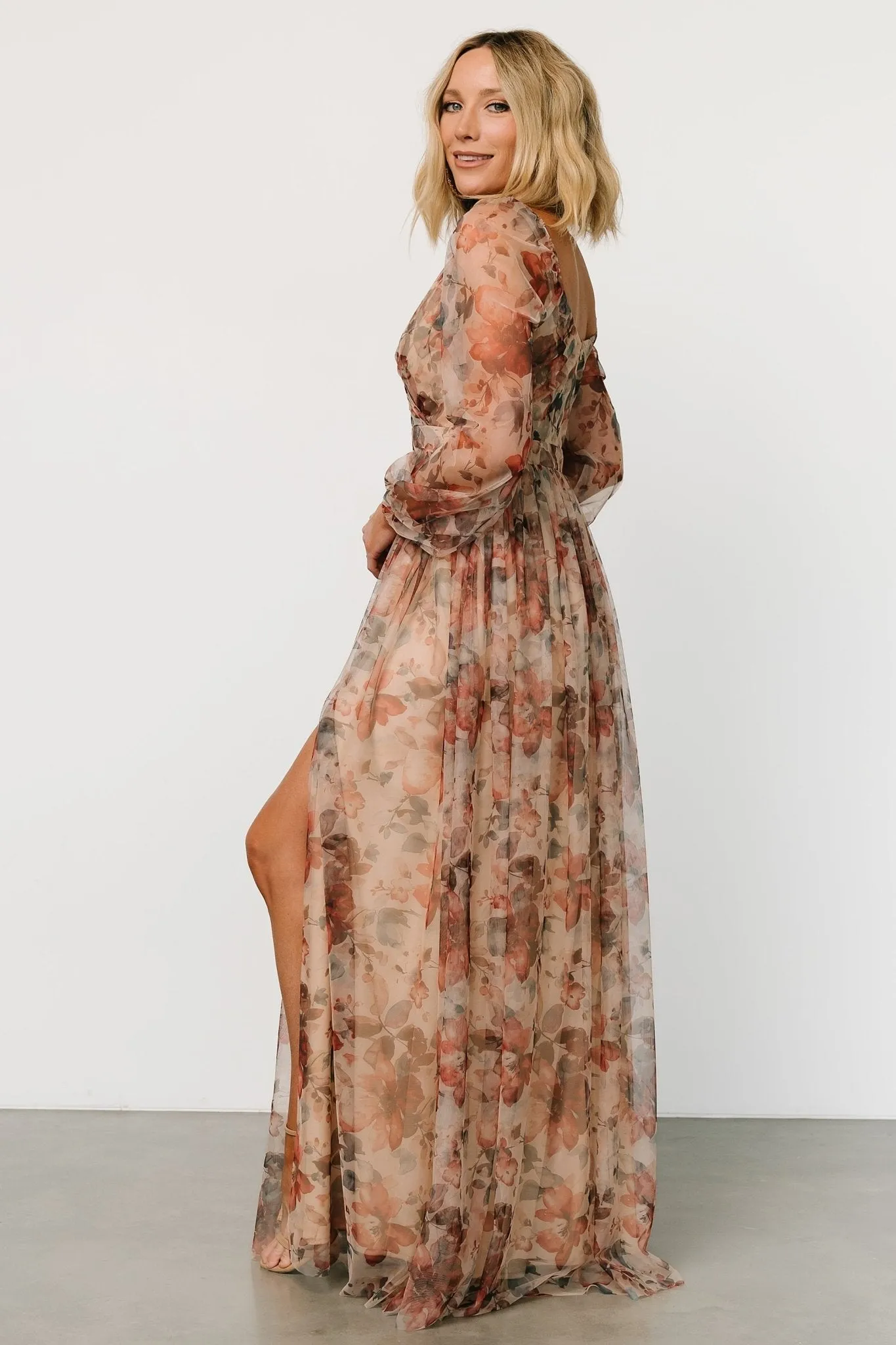 Desiree Tulle Maxi Dress | Taupe Floral sold by Baltic Born product image thumbnail 3