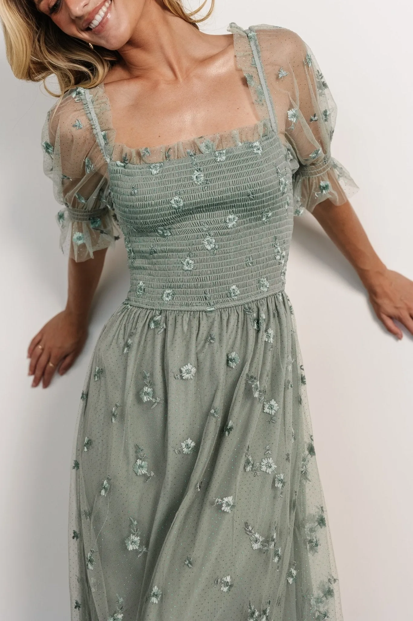Emilia Embroidered Dress | Sage sold by Baltic Born product image thumbnail 2