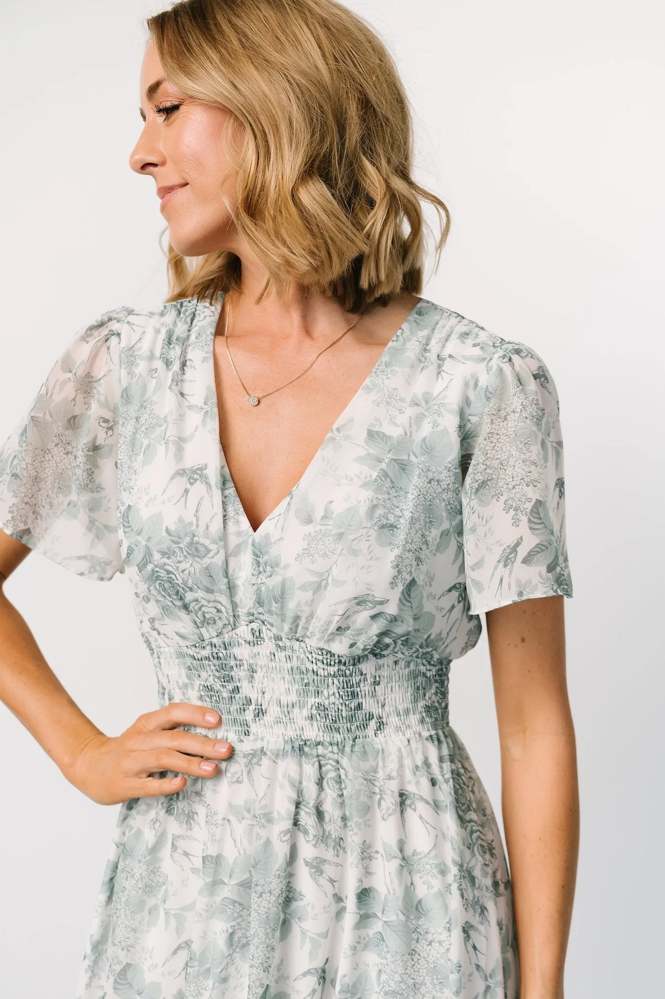 Birdie Maxi Dress | White + Sage Floral sold by Baltic Born product image thumbnail 2