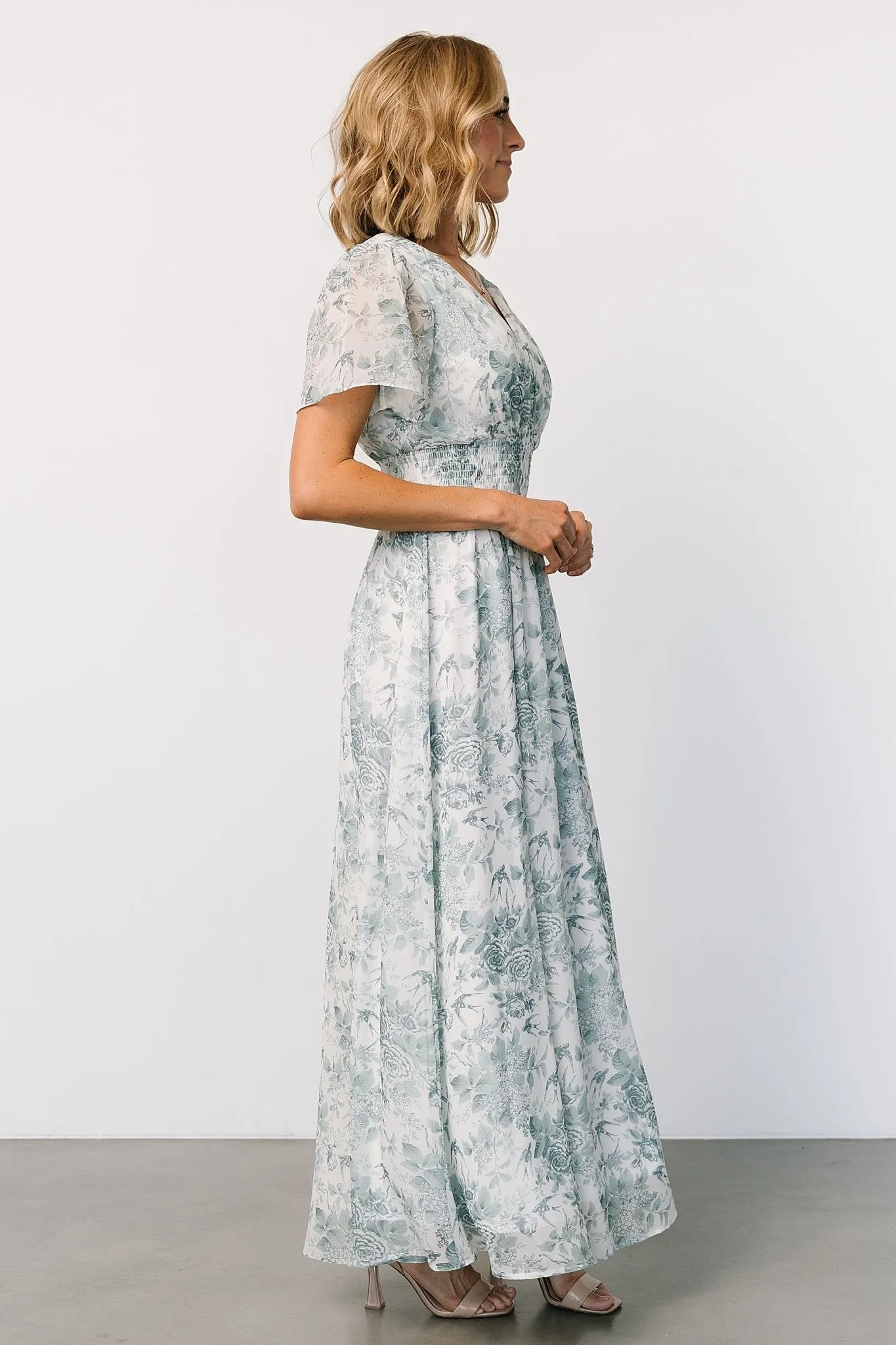 Birdie Maxi Dress | White + Sage Floral sold by Baltic Born product image thumbnail 3