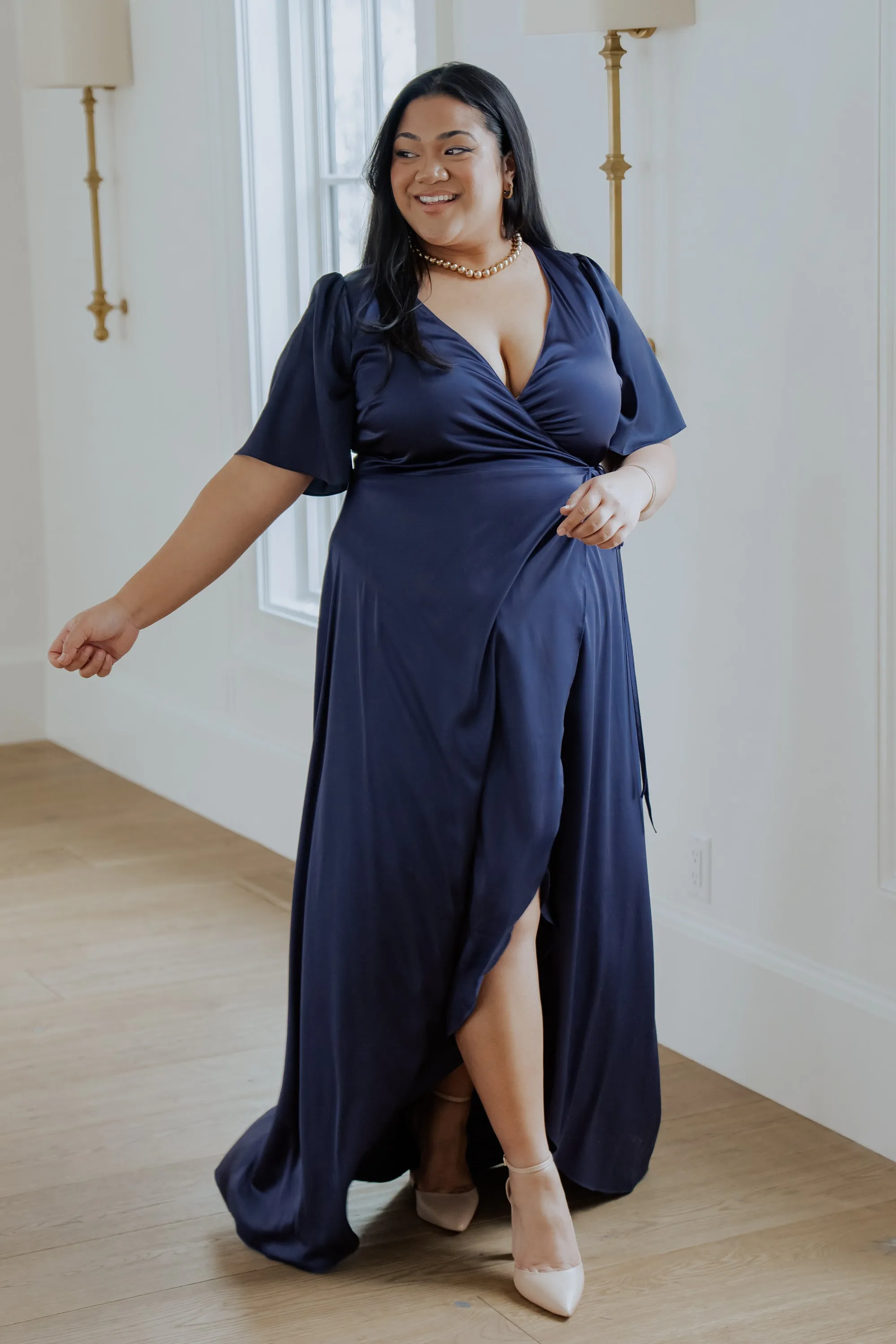 Vara Satin Maxi Wrap Dress | Navy sold by Baltic Born